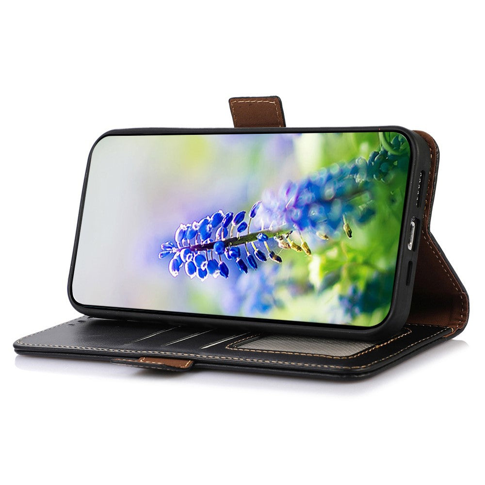 For Motorola Edge 70 5G Case RFID Blocking Genuine Cow Leather Wallet Phone Cover - Black