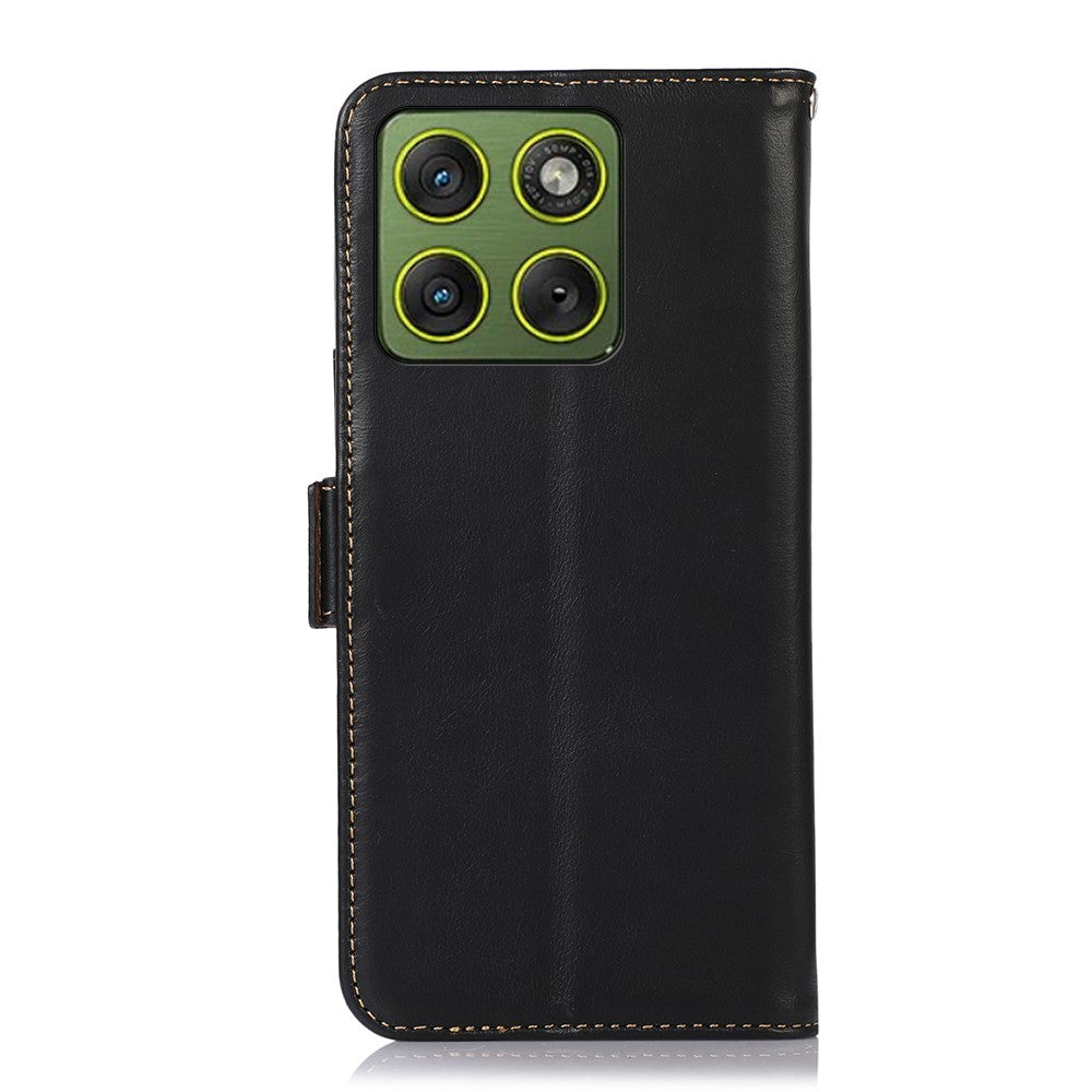 For Motorola Edge 70 5G Case RFID Blocking Genuine Cow Leather Wallet Phone Cover - Black