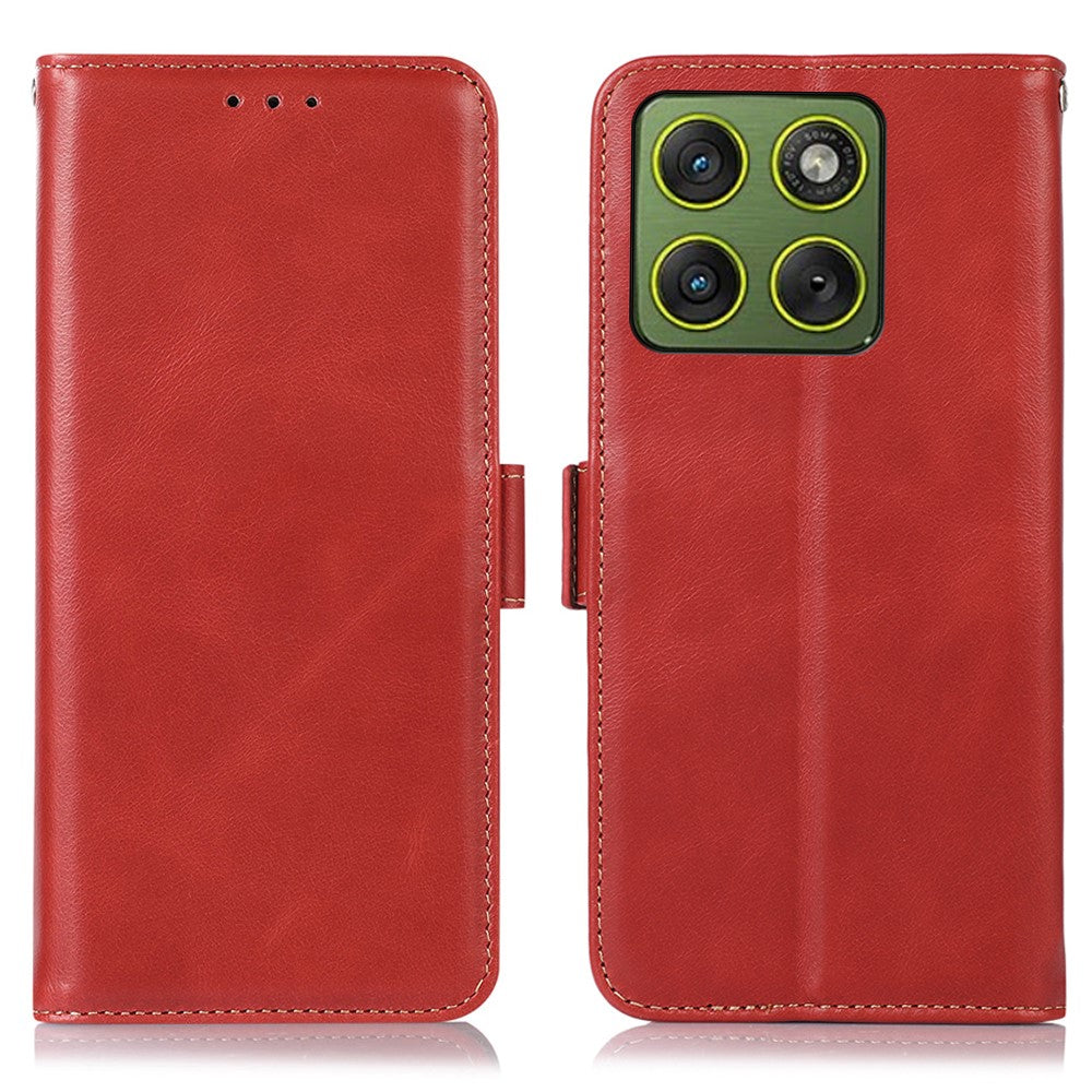 For Motorola Edge 70 5G Case RFID Blocking Genuine Cow Leather Wallet Phone Cover - Red