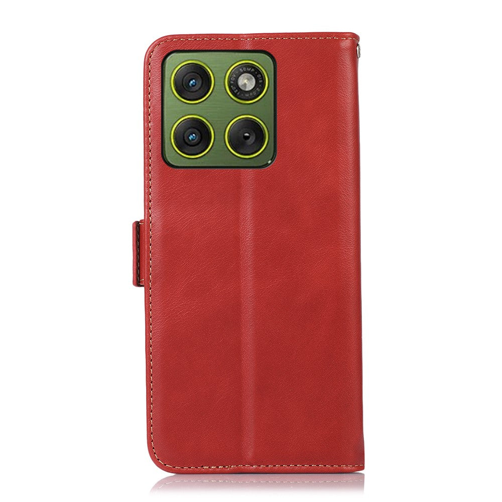 For Motorola Edge 70 5G Case RFID Blocking Genuine Cow Leather Wallet Phone Cover - Red