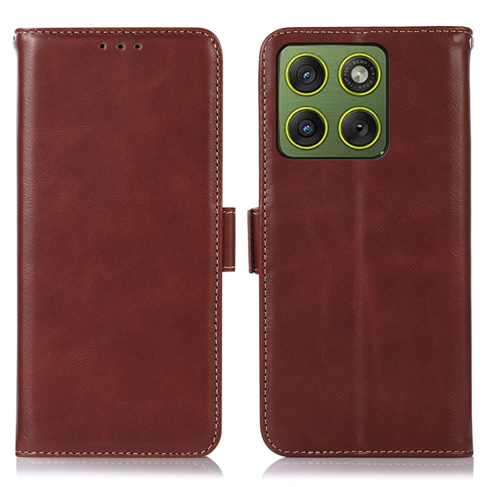 For Motorola Edge 70 5G Case RFID Blocking Genuine Cow Leather Wallet Phone Cover - Brown