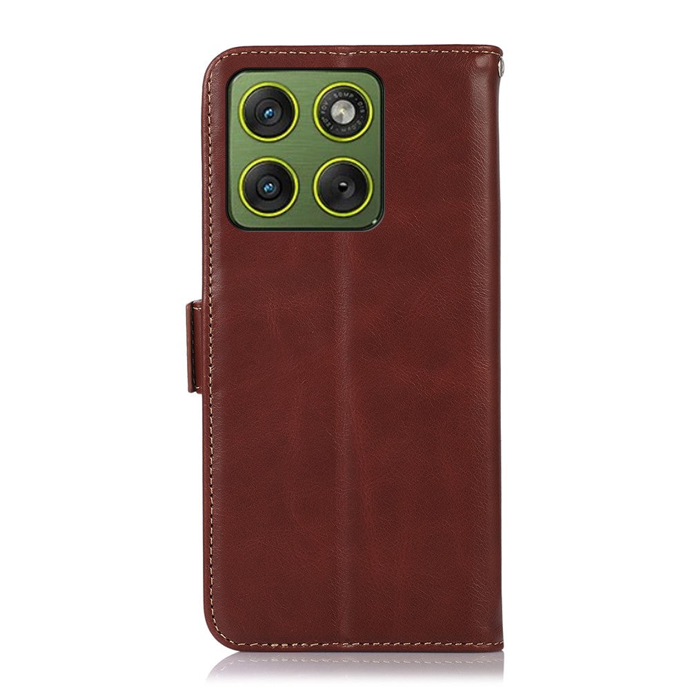 For Motorola Edge 70 5G Case RFID Blocking Genuine Cow Leather Wallet Phone Cover - Brown