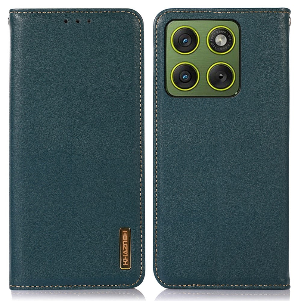 KHAZNEH For Motorola Edge 70 5G Case Wallet Genuine Cow Leather Phone Cover Nappa Texture - Green