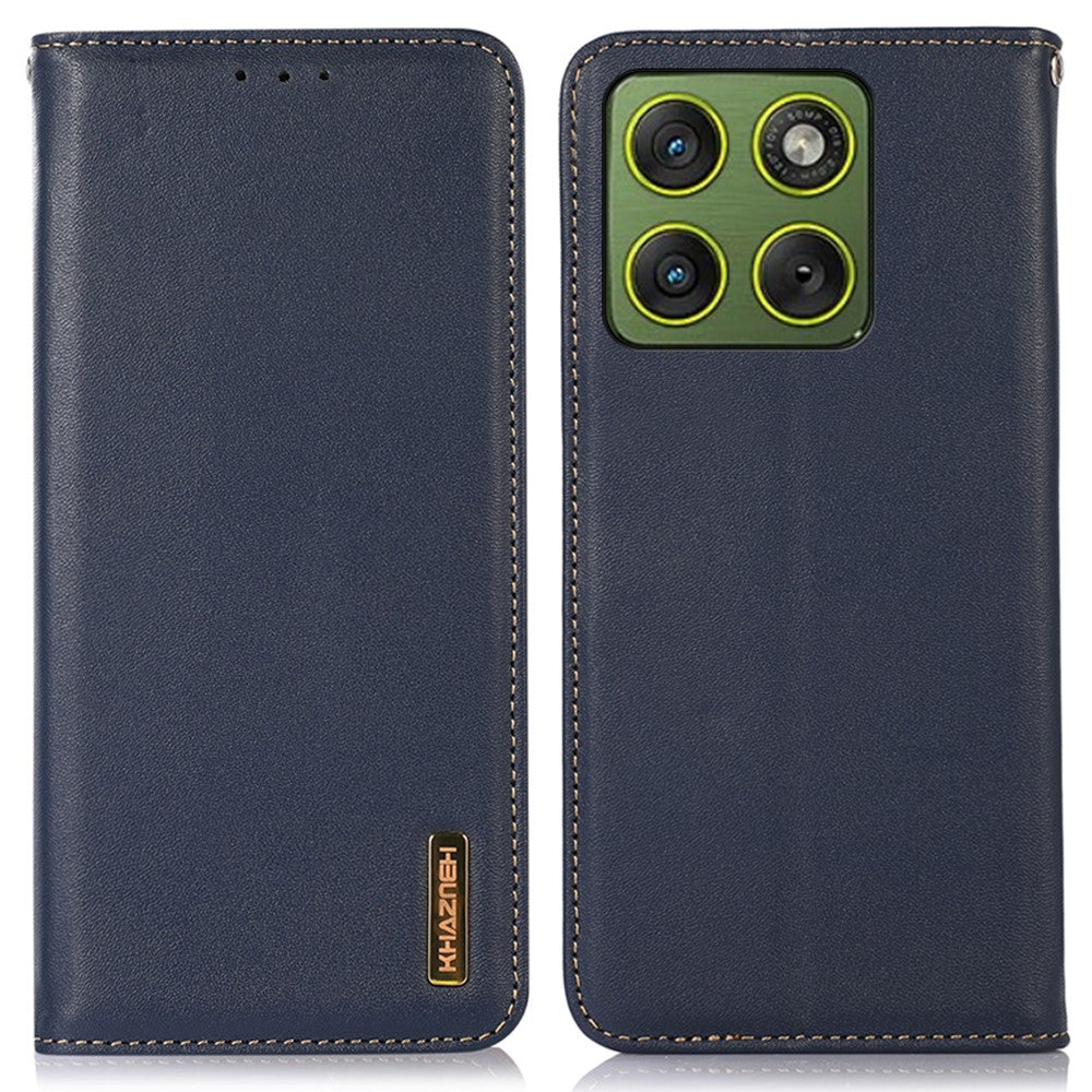 KHAZNEH For Motorola Edge 70 5G Case Wallet Genuine Cow Leather Phone Cover Nappa Texture - Blue