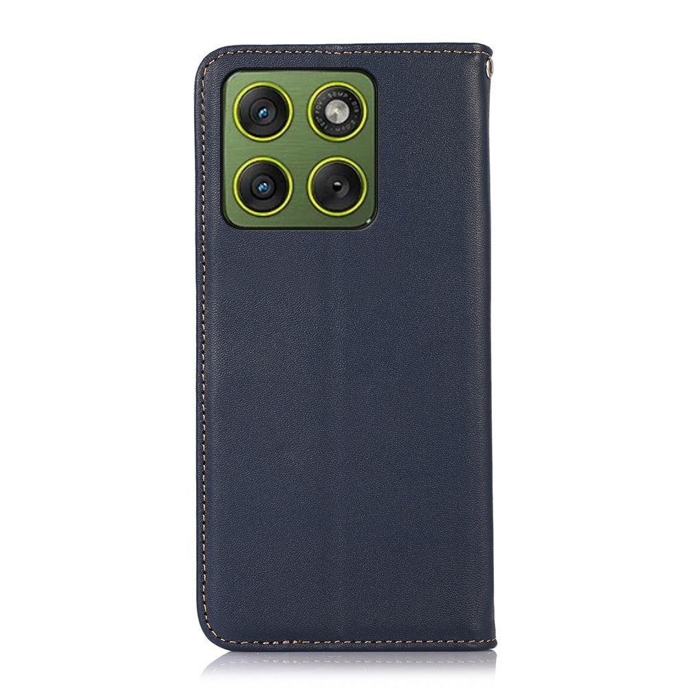KHAZNEH For Motorola Edge 70 5G Case Wallet Genuine Cow Leather Phone Cover Nappa Texture - Blue