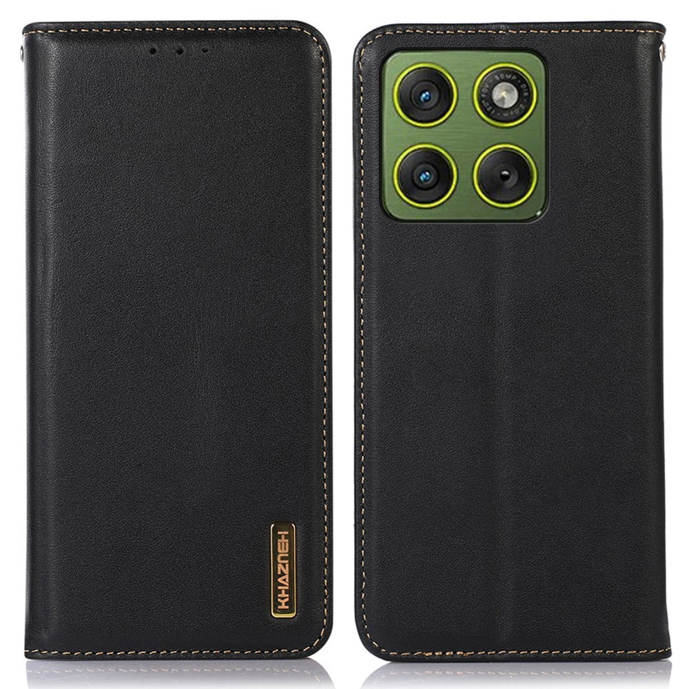 KHAZNEH For Motorola Edge 70 5G Case Wallet Genuine Cow Leather Phone Cover Nappa Texture - Black
