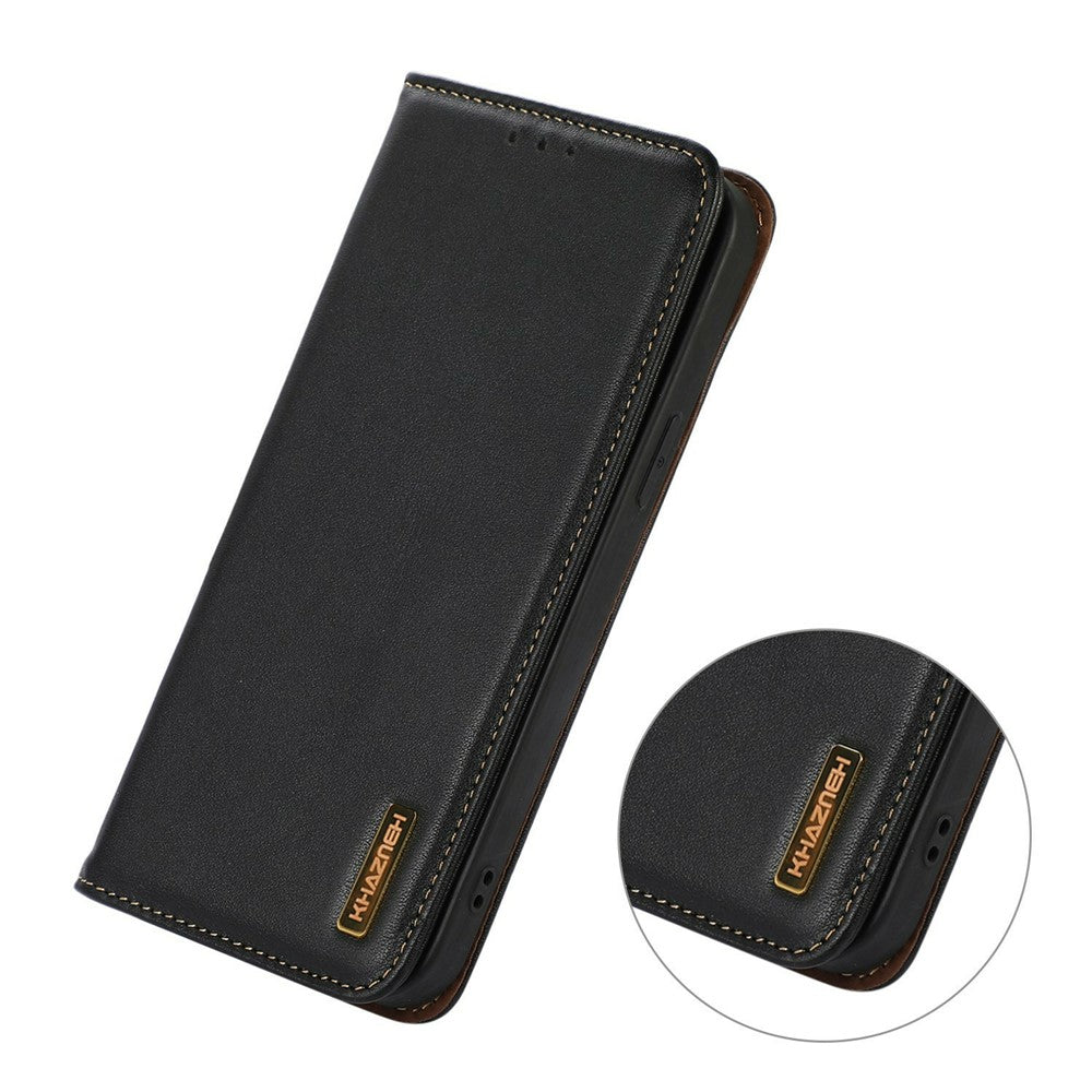 KHAZNEH For Motorola Edge 70 5G Case Wallet Genuine Cow Leather Phone Cover Nappa Texture - Black