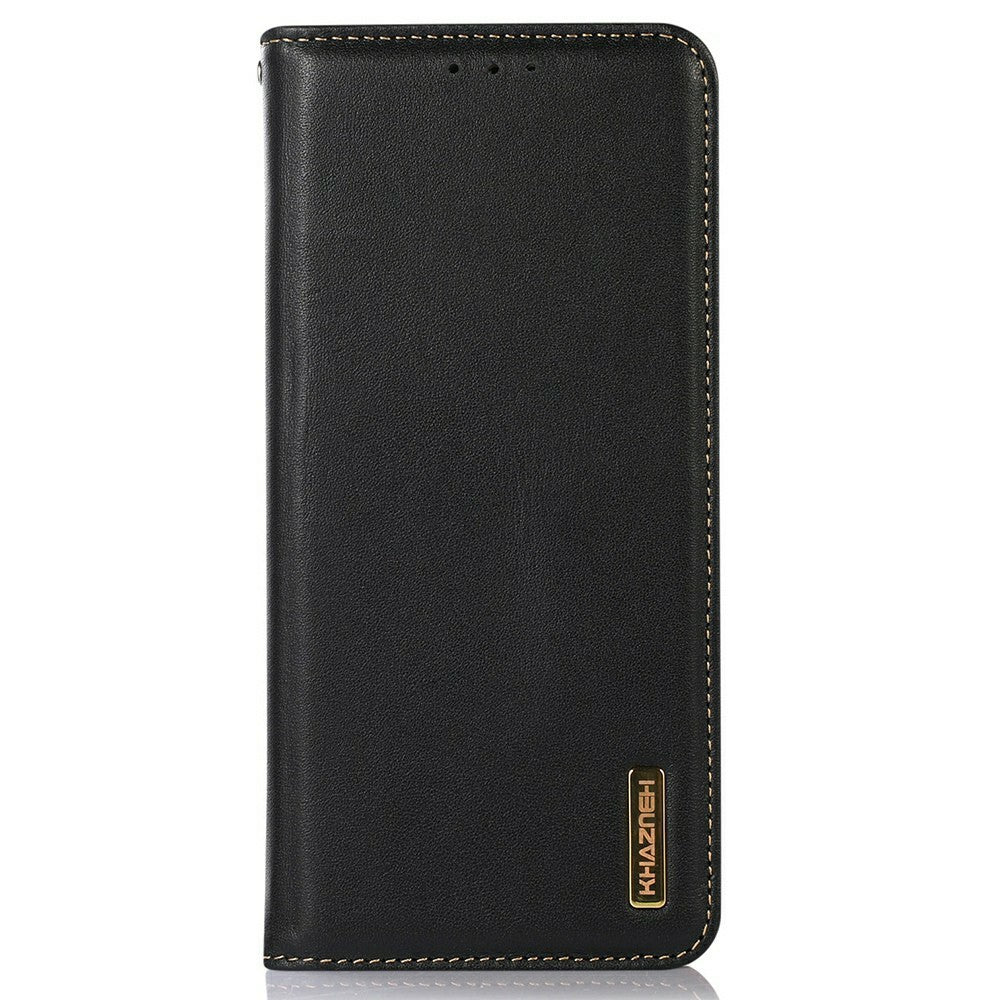 KHAZNEH For Motorola Edge 70 5G Case Wallet Genuine Cow Leather Phone Cover Nappa Texture - Black