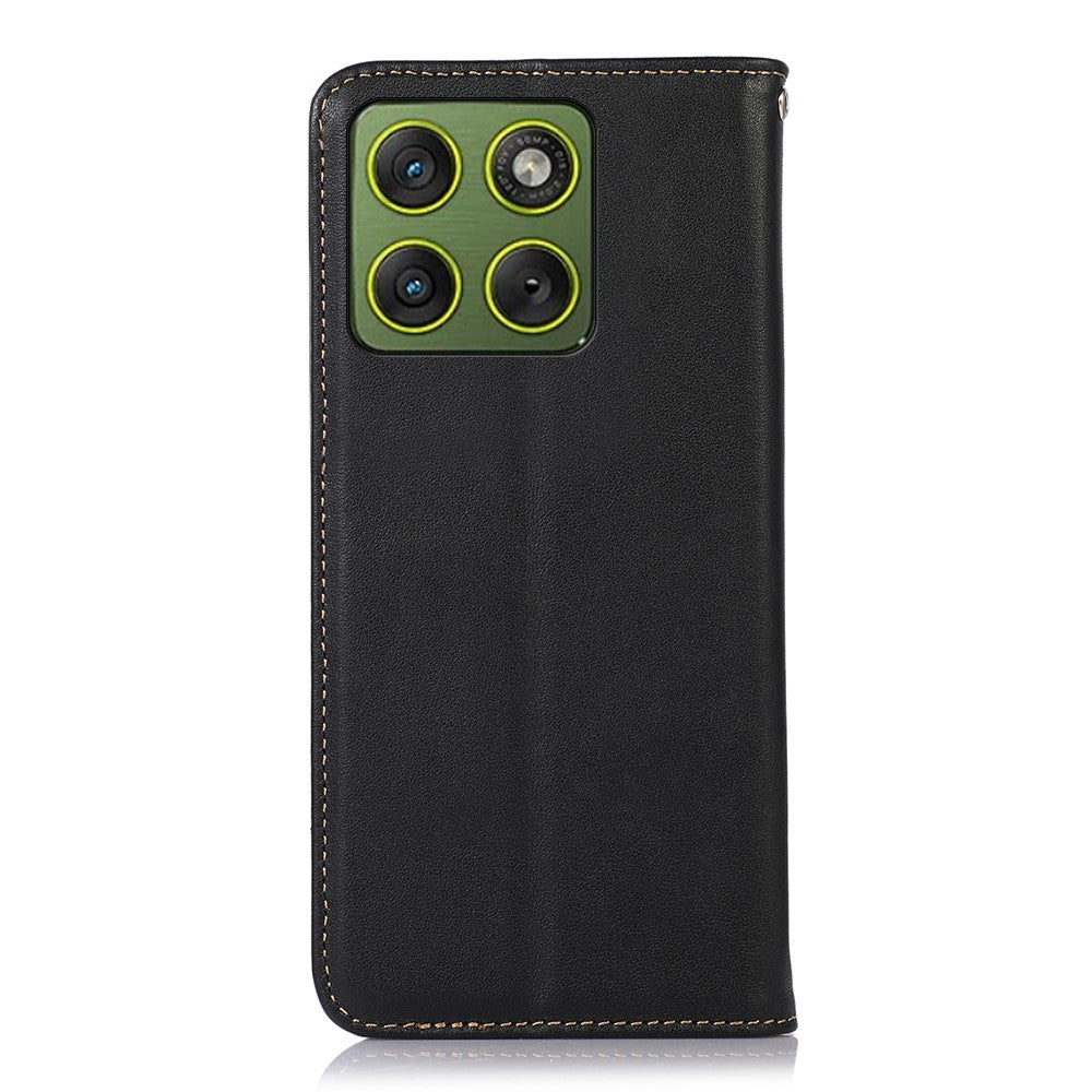 KHAZNEH For Motorola Edge 70 5G Case Wallet Genuine Cow Leather Phone Cover Nappa Texture - Black