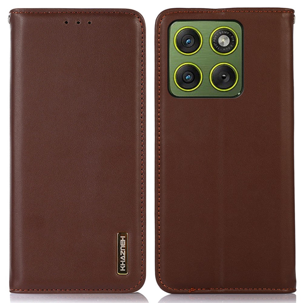 KHAZNEH For Motorola Edge 70 5G Case Wallet Genuine Cow Leather Phone Cover Nappa Texture - Brown