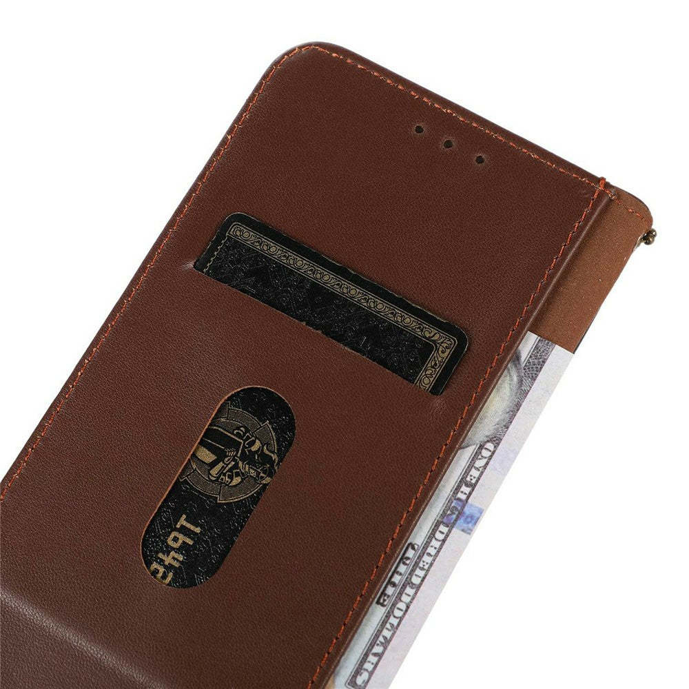 KHAZNEH For Motorola Edge 70 5G Case Wallet Genuine Cow Leather Phone Cover Nappa Texture - Brown