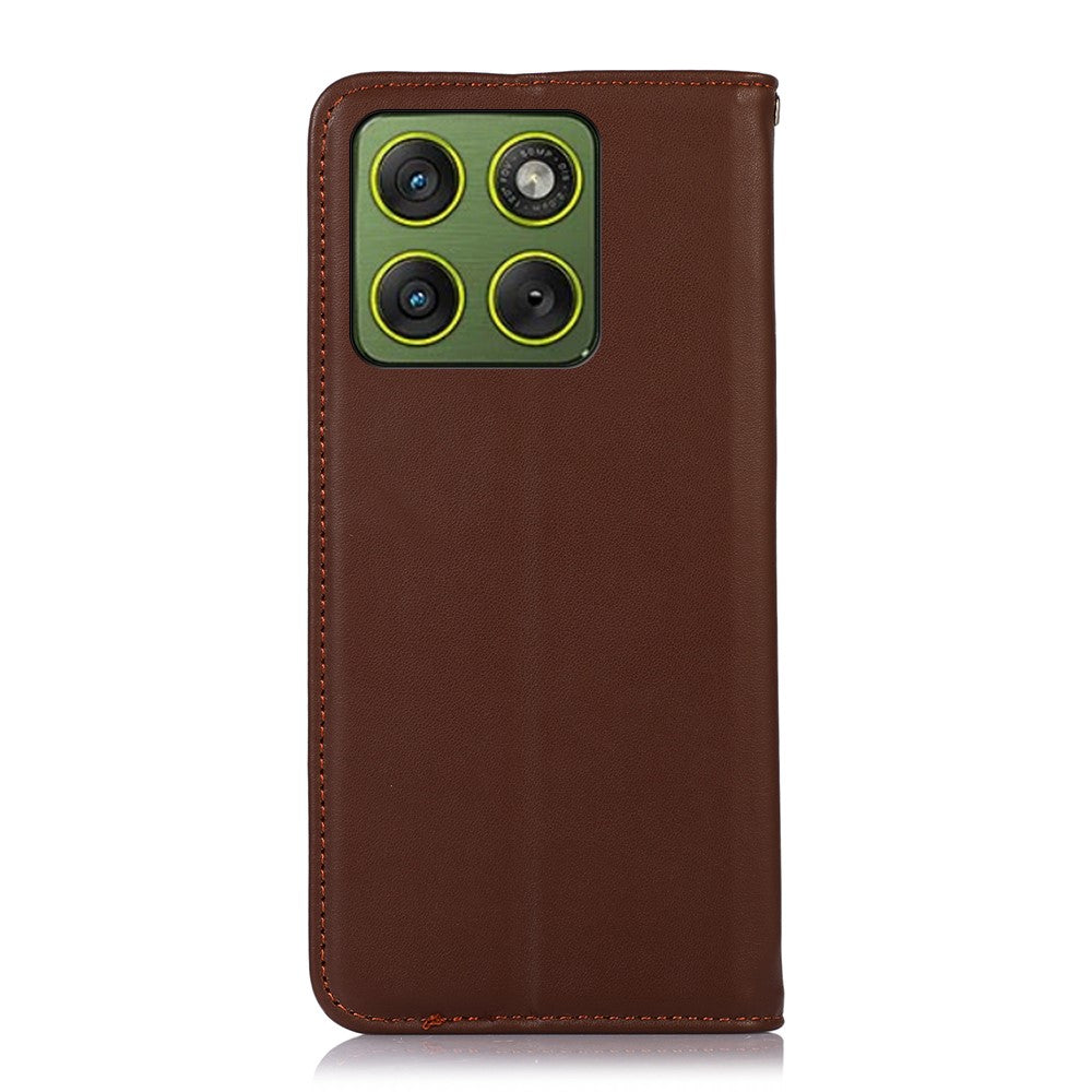 KHAZNEH For Motorola Edge 70 5G Case Wallet Genuine Cow Leather Phone Cover Nappa Texture - Brown