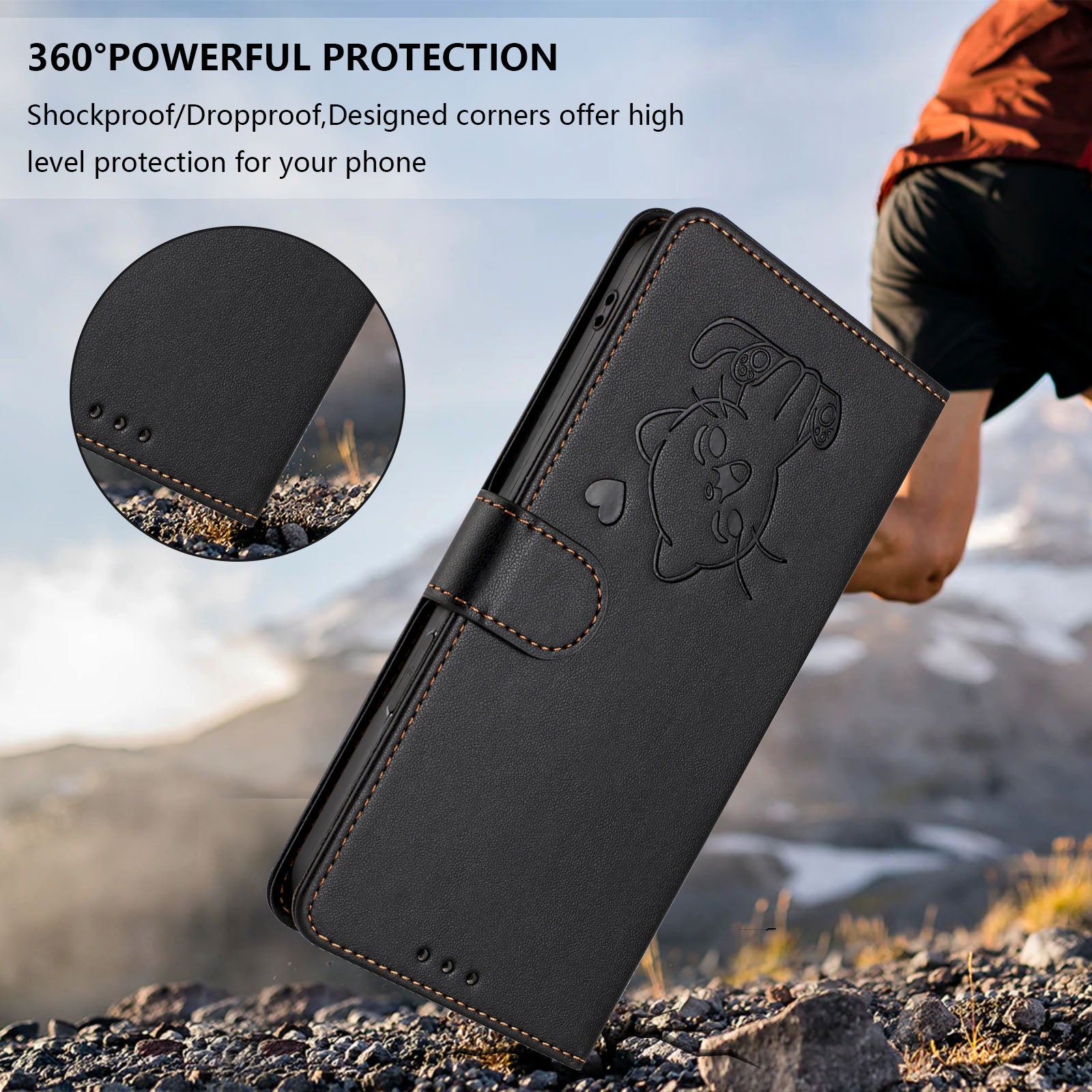 For Motorola Edge 70 5G Wallet Case with Wrist Strap Love Cat Pattern Imprint Leather Phone Cover - Black