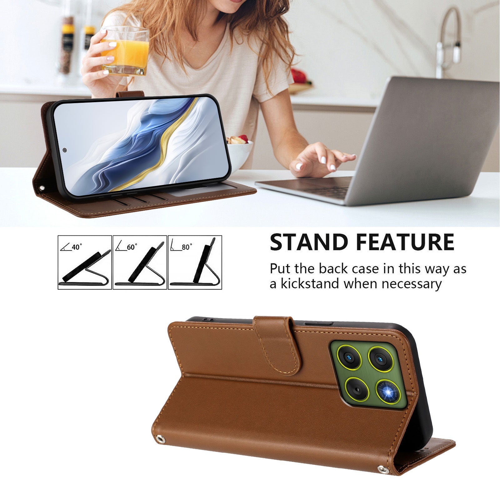 For Motorola Edge 70 5G Wallet Case with Wrist Strap Love Cat Pattern Imprint Leather Phone Cover - Brown