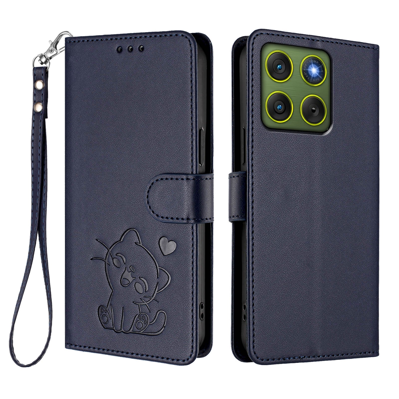 For Motorola Edge 70 5G Wallet Case with Wrist Strap Love Cat Pattern Imprint Leather Phone Cover - Blue