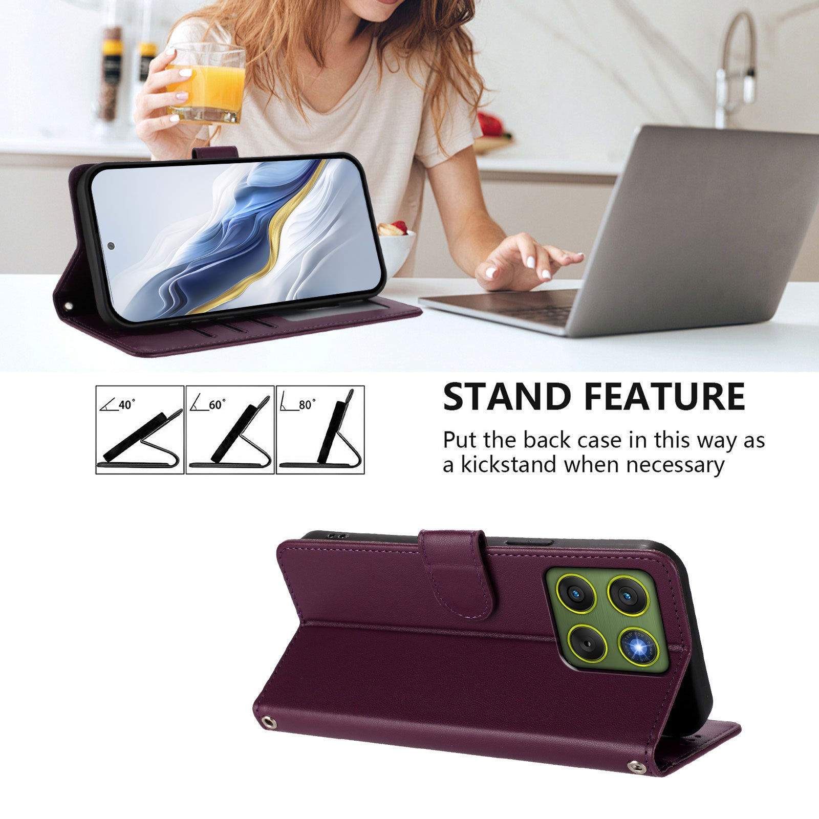 For Motorola Edge 70 5G Wallet Case with Wrist Strap Love Cat Pattern Imprint Leather Phone Cover - Purple