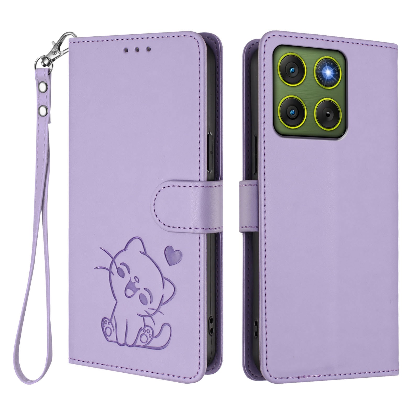 For Motorola Edge 70 5G Wallet Case with Wrist Strap Love Cat Pattern Imprint Leather Phone Cover - Light Purple