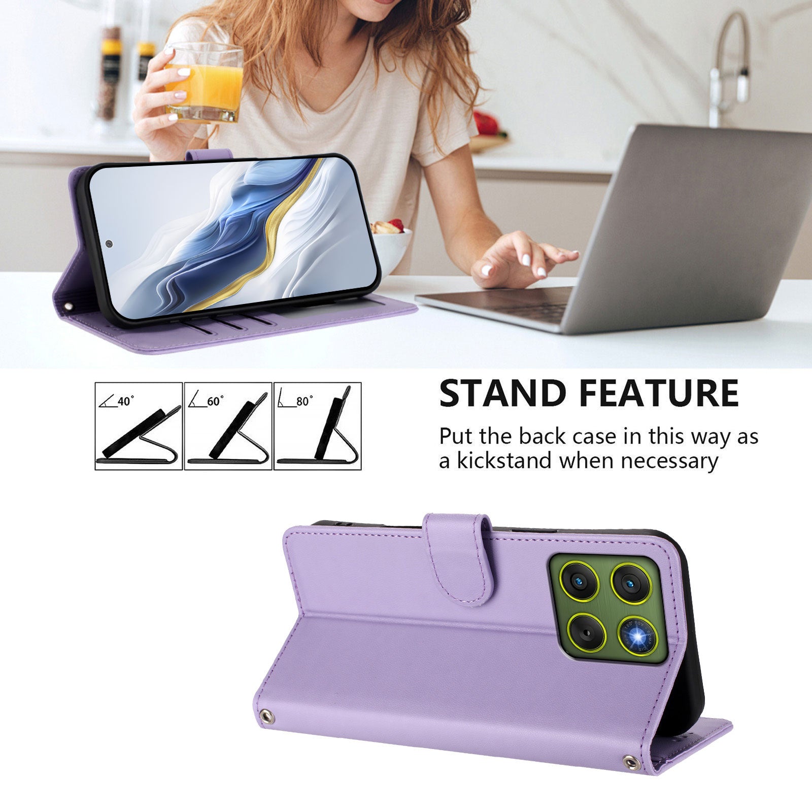 For Motorola Edge 70 5G Wallet Case with Wrist Strap Love Cat Pattern Imprint Leather Phone Cover - Light Purple