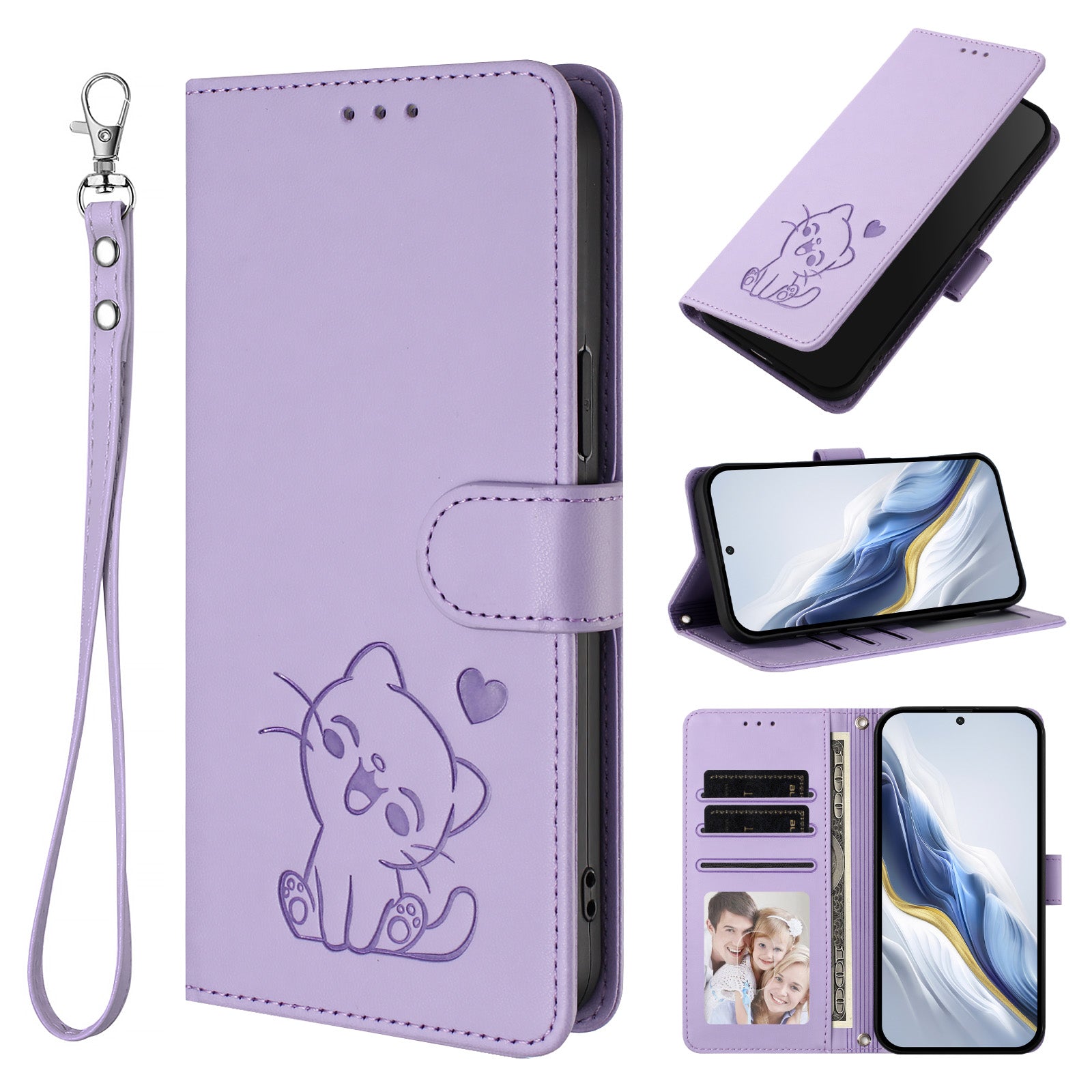 For Motorola Edge 70 5G Wallet Case with Wrist Strap Love Cat Pattern Imprint Leather Phone Cover - Light Purple