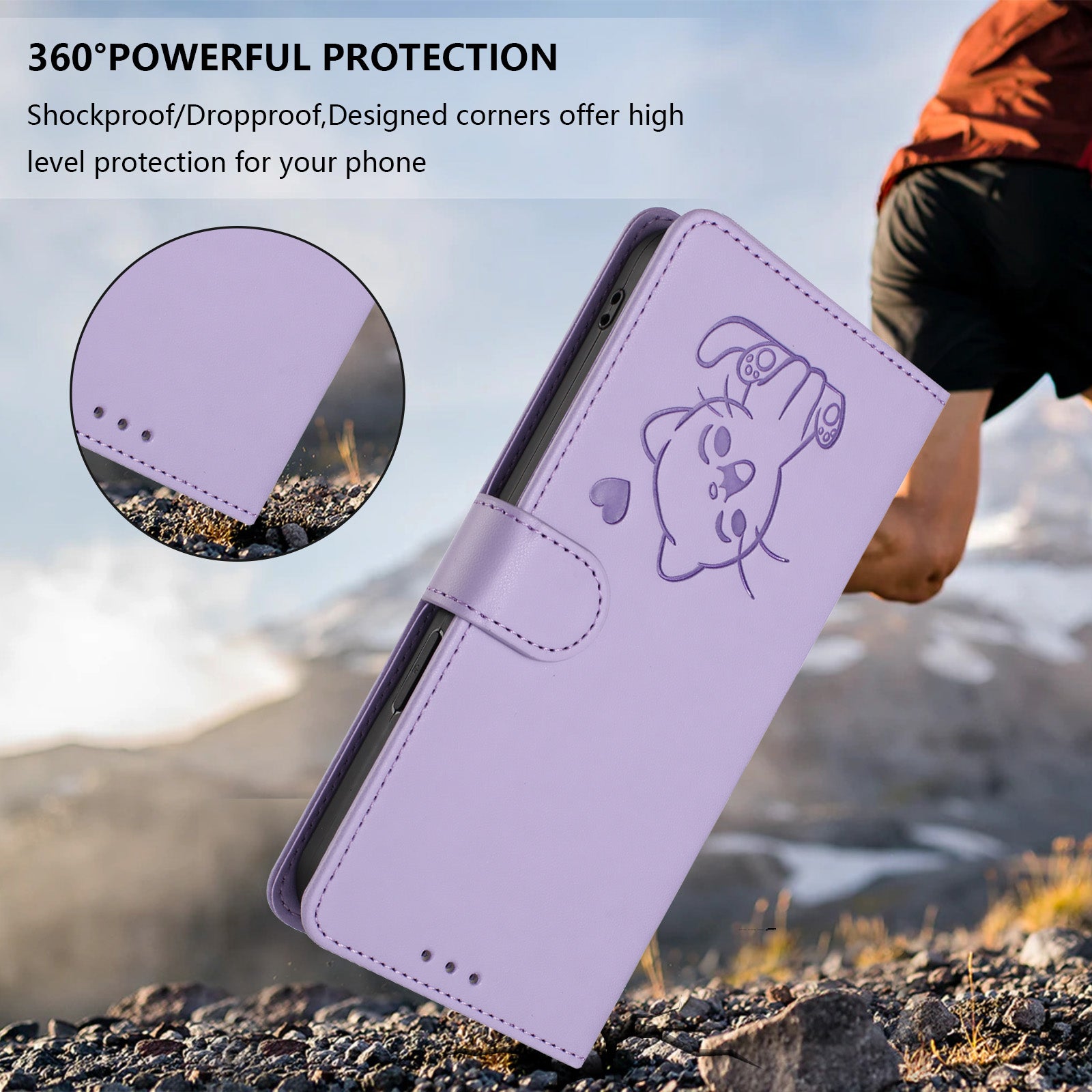 For Motorola Edge 70 5G Wallet Case with Wrist Strap Love Cat Pattern Imprint Leather Phone Cover - Light Purple