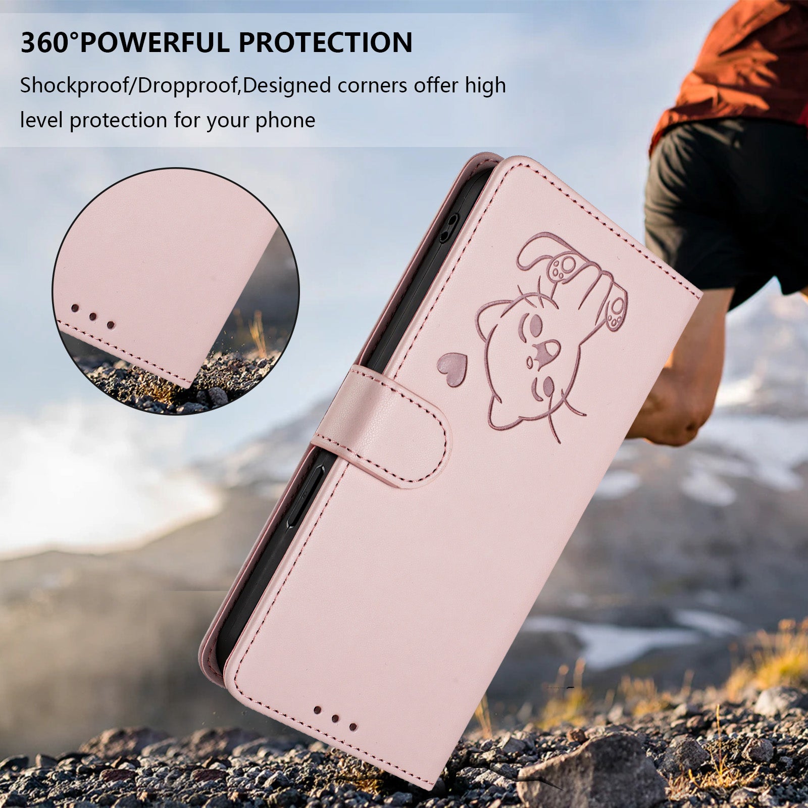 For Motorola Edge 70 5G Wallet Case with Wrist Strap Love Cat Pattern Imprint Leather Phone Cover - Pink