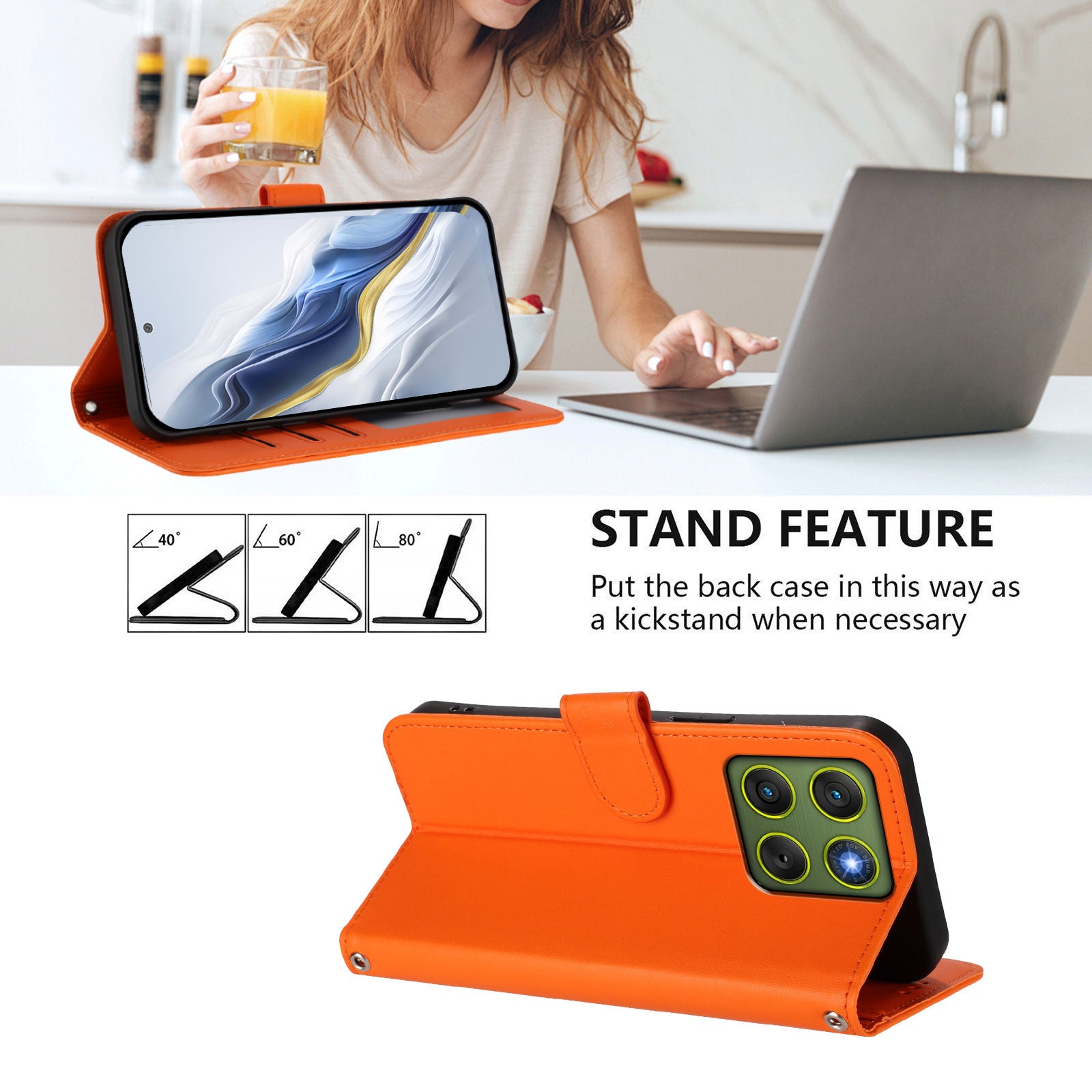 For Motorola Edge 70 5G Wallet Case with Wrist Strap Love Cat Pattern Imprint Leather Phone Cover - Orange