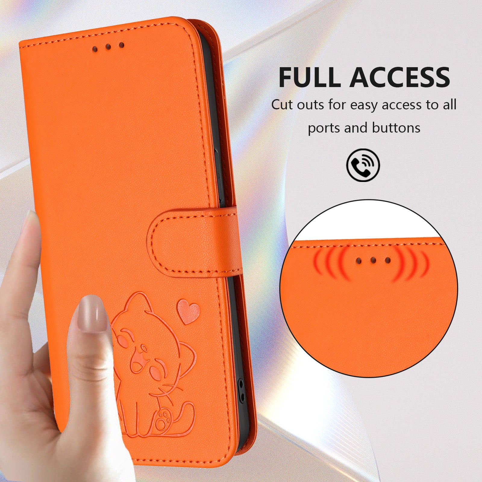 For Motorola Edge 70 5G Wallet Case with Wrist Strap Love Cat Pattern Imprint Leather Phone Cover - Orange