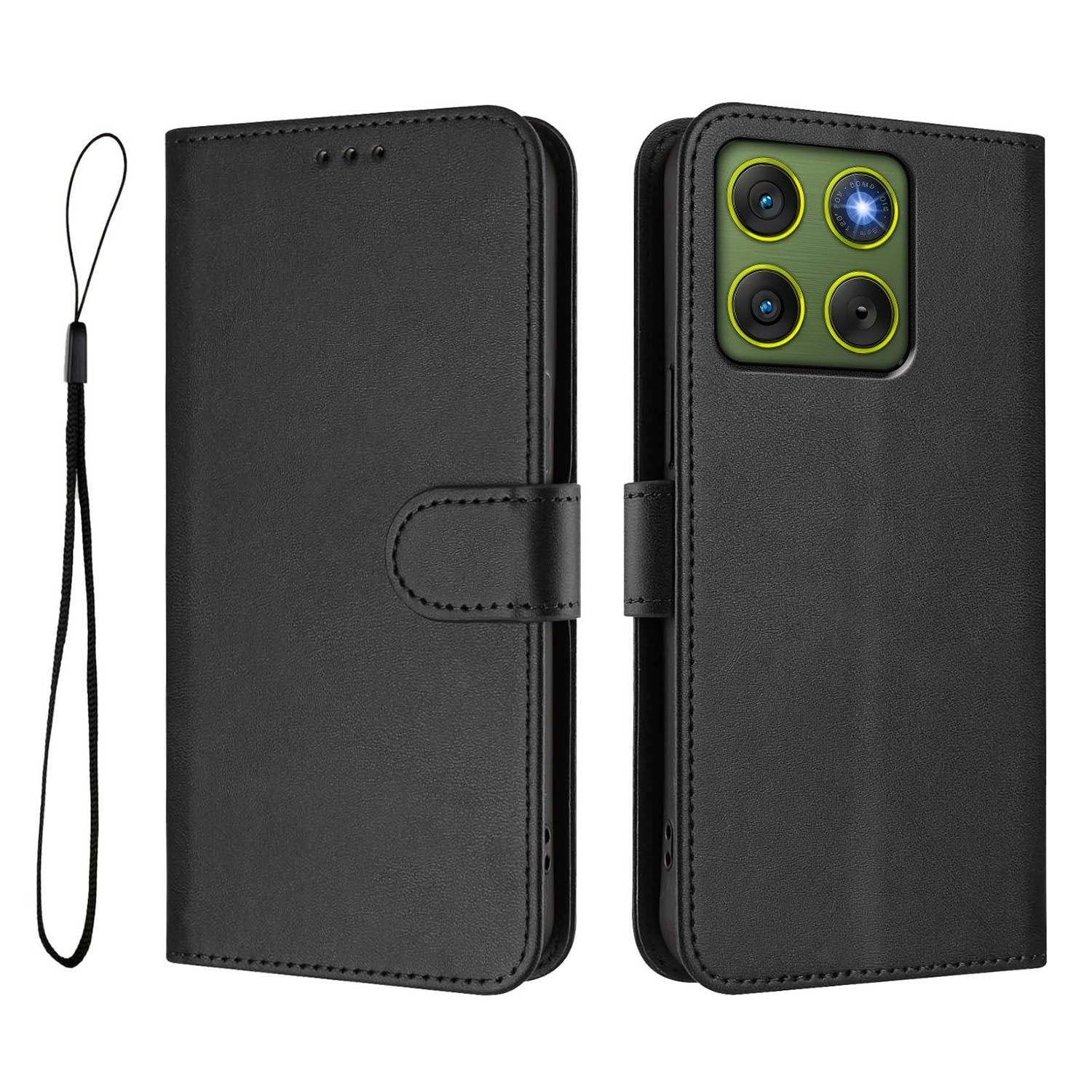 For Motorola Edge 70 5G Wallet Case RFID Blocking Calf Texture Leather Stand Phone Cover with Strap - Black