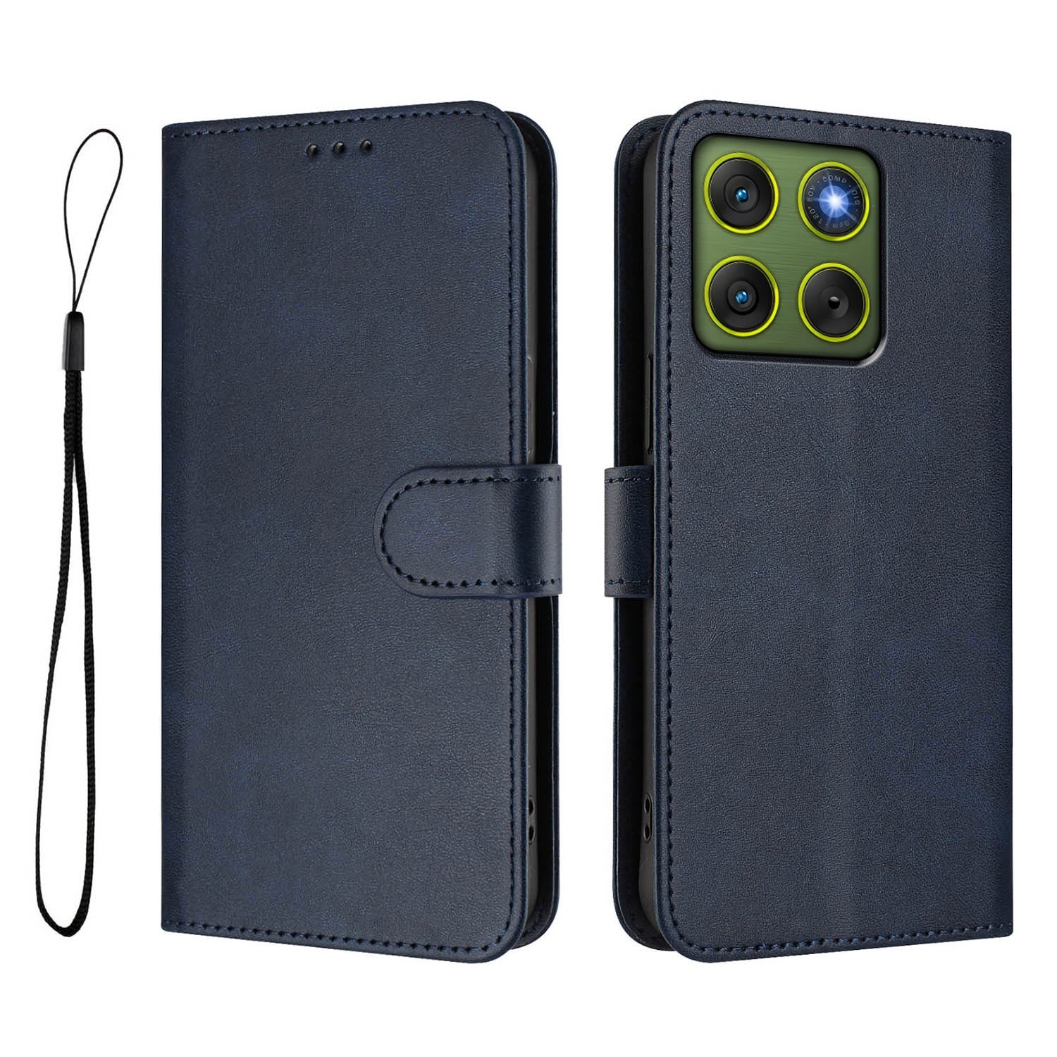 For Motorola Edge 70 5G Wallet Case RFID Blocking Calf Texture Leather Stand Phone Cover with Strap - Blue