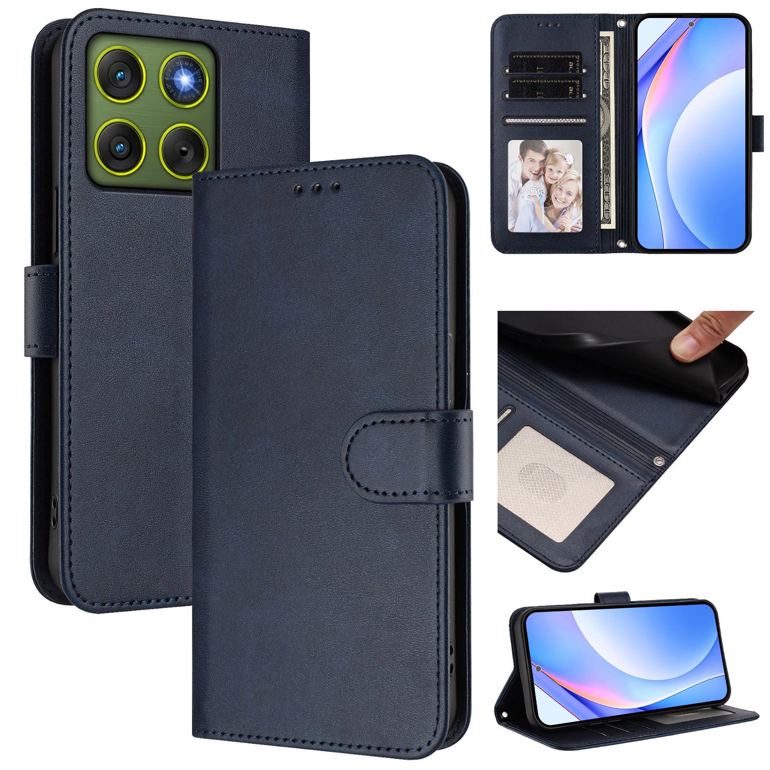 For Motorola Edge 70 5G Wallet Case RFID Blocking Calf Texture Leather Stand Phone Cover with Strap - Blue