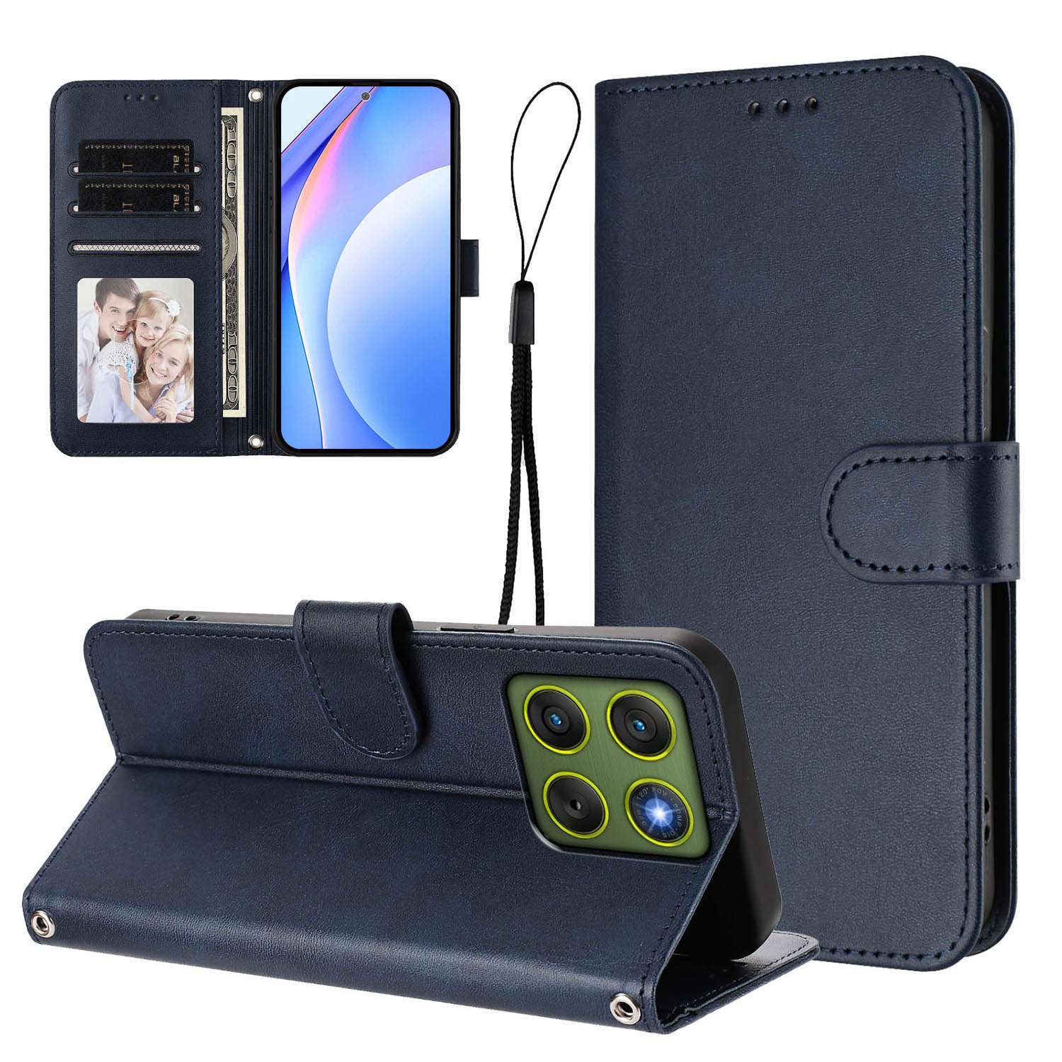For Motorola Edge 70 5G Wallet Case RFID Blocking Calf Texture Leather Stand Phone Cover with Strap - Blue