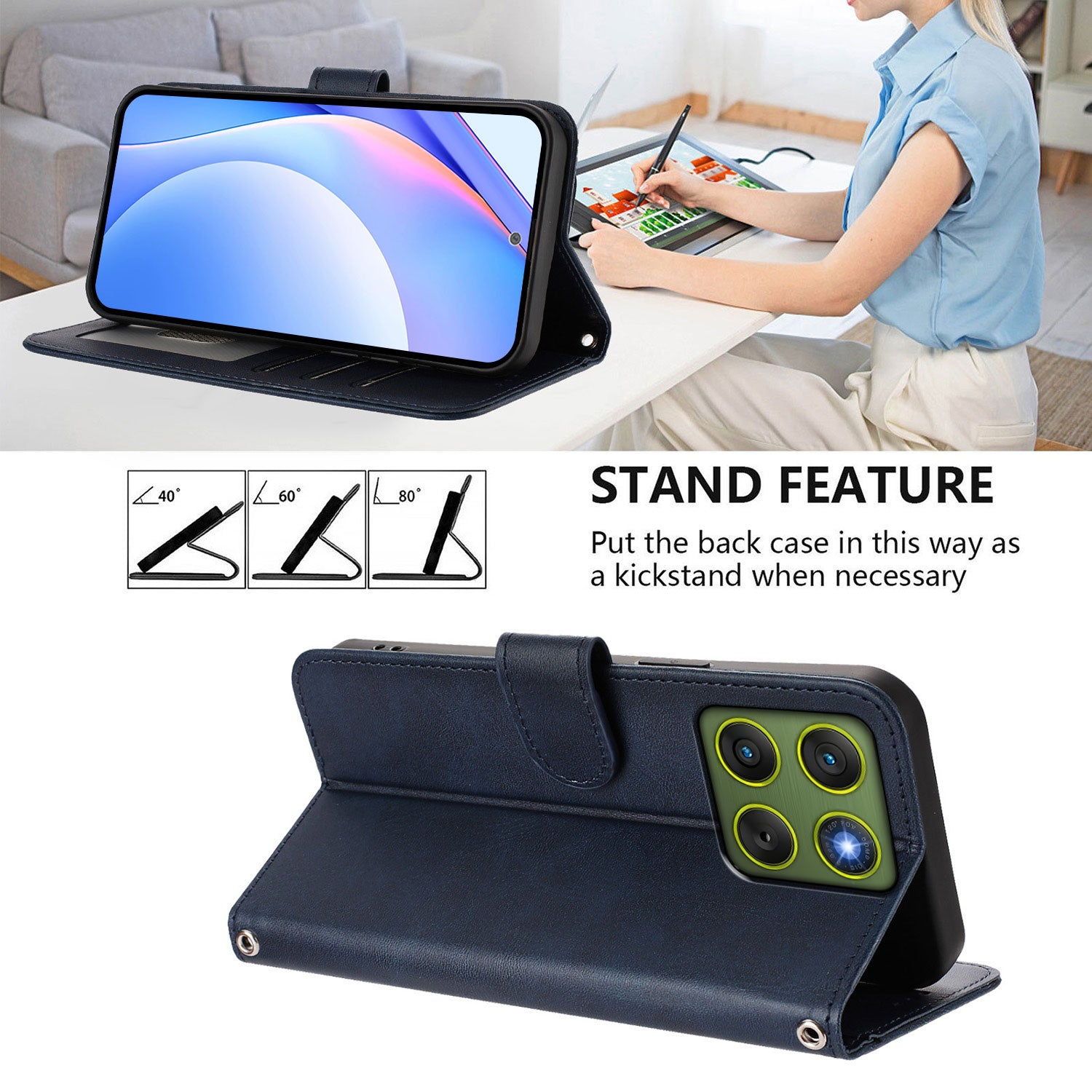 For Motorola Edge 70 5G Wallet Case RFID Blocking Calf Texture Leather Stand Phone Cover with Strap - Blue