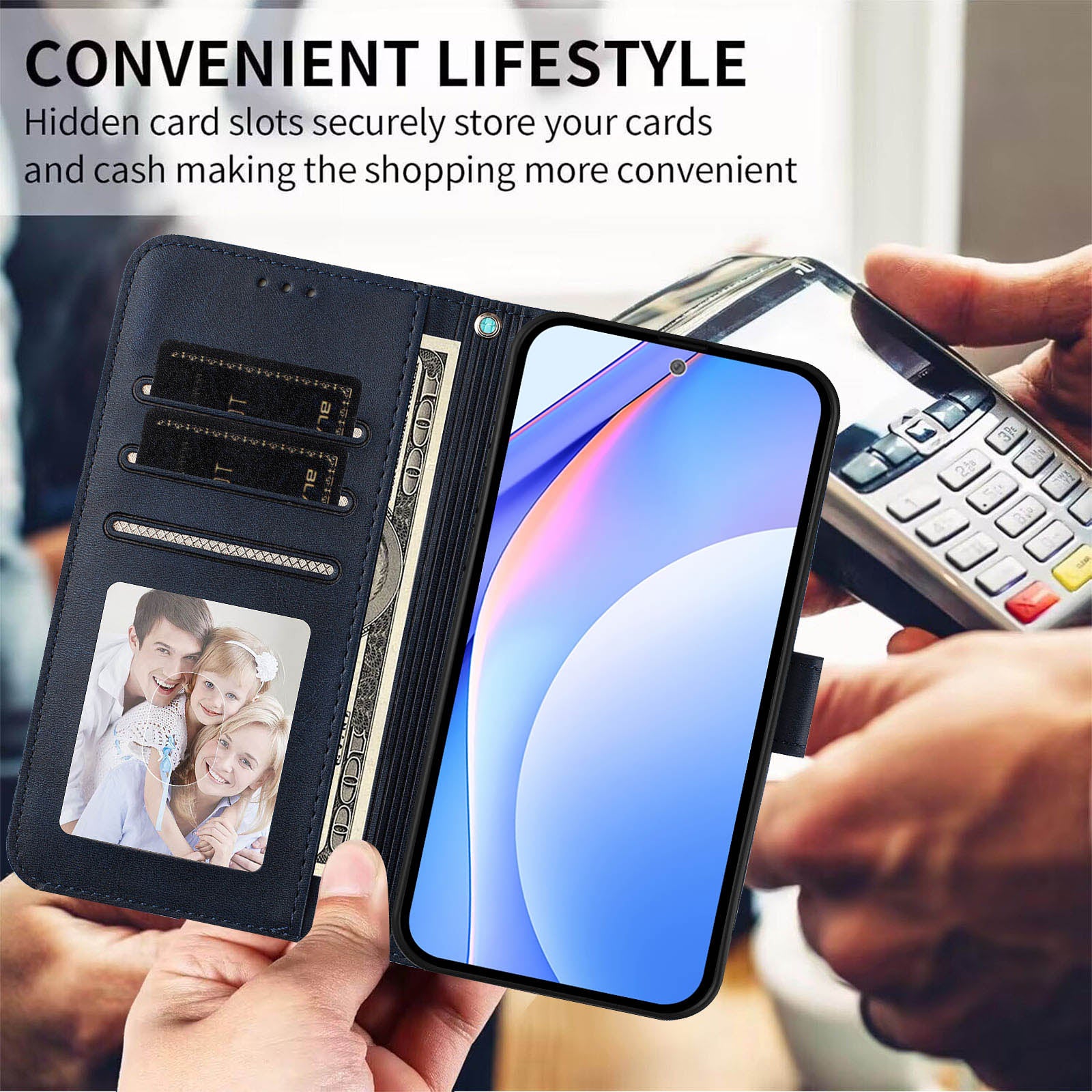 For Motorola Edge 70 5G Wallet Case RFID Blocking Calf Texture Leather Stand Phone Cover with Strap - Blue