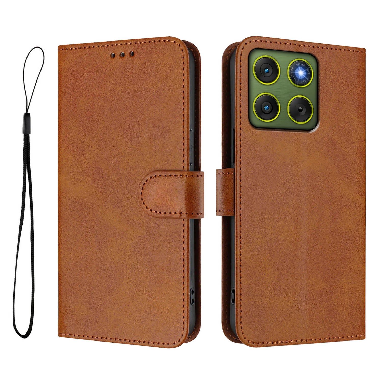For Motorola Edge 70 5G Wallet Case RFID Blocking Calf Texture Leather Stand Phone Cover with Strap - Brown
