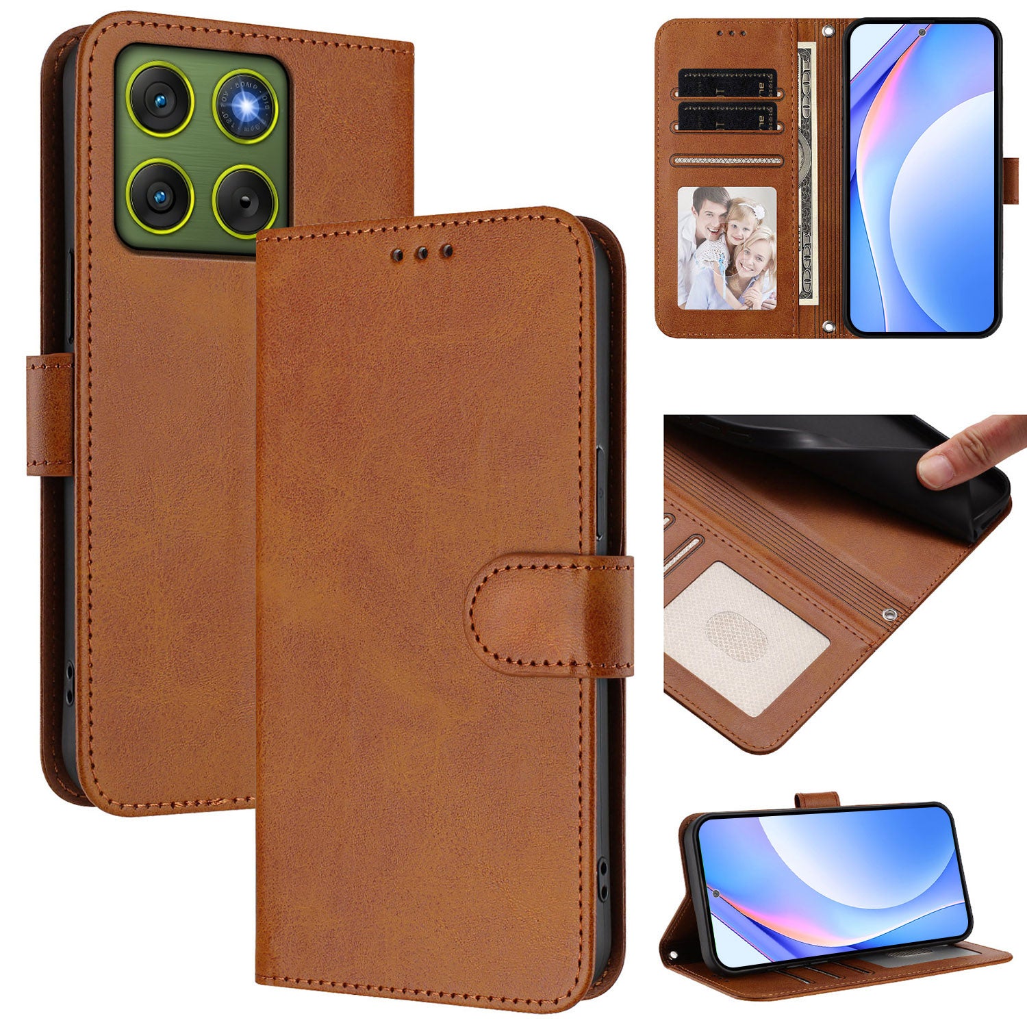 For Motorola Edge 70 5G Wallet Case RFID Blocking Calf Texture Leather Stand Phone Cover with Strap - Brown