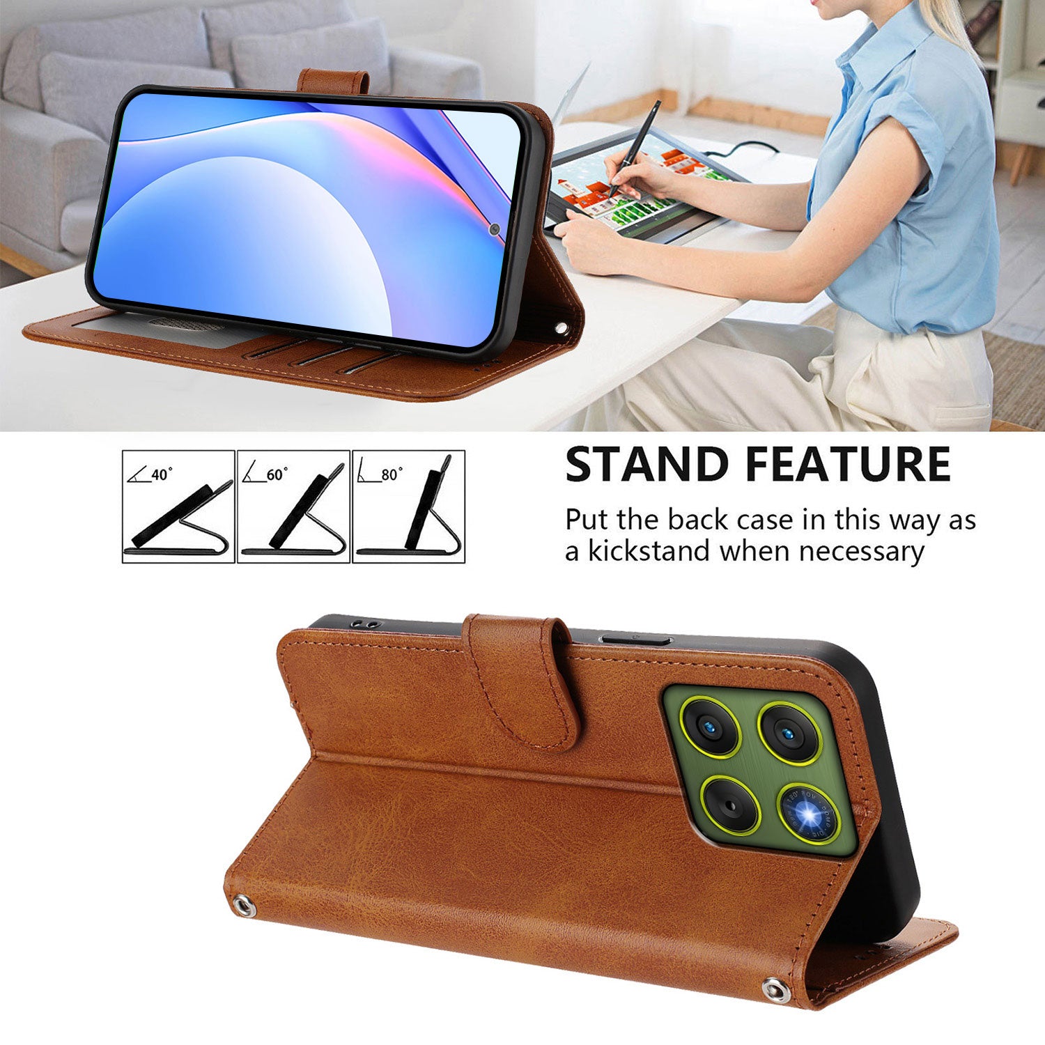 For Motorola Edge 70 5G Wallet Case RFID Blocking Calf Texture Leather Stand Phone Cover with Strap - Brown
