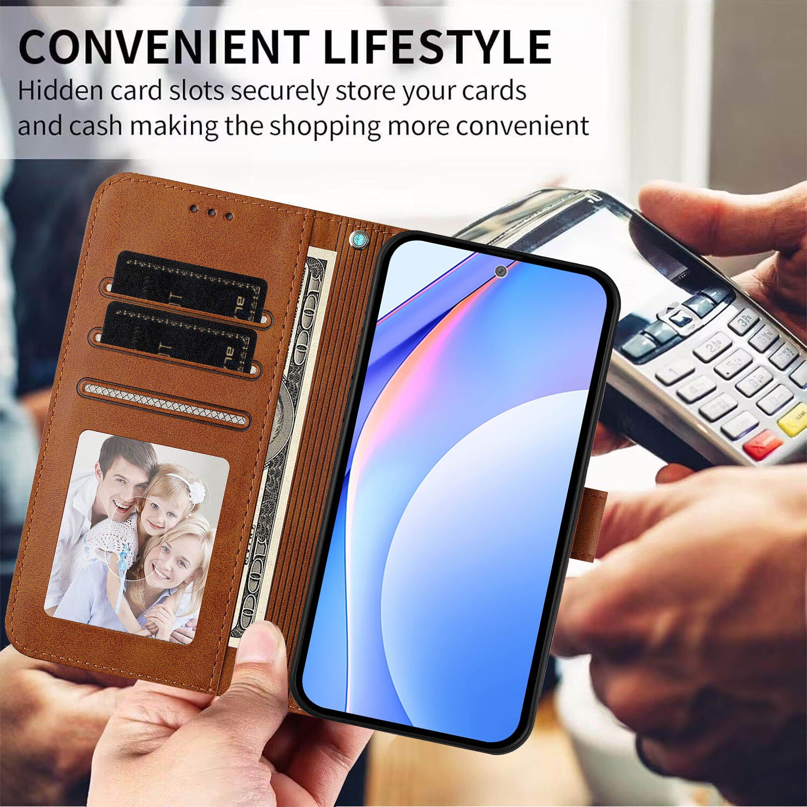 For Motorola Edge 70 5G Wallet Case RFID Blocking Calf Texture Leather Stand Phone Cover with Strap - Brown
