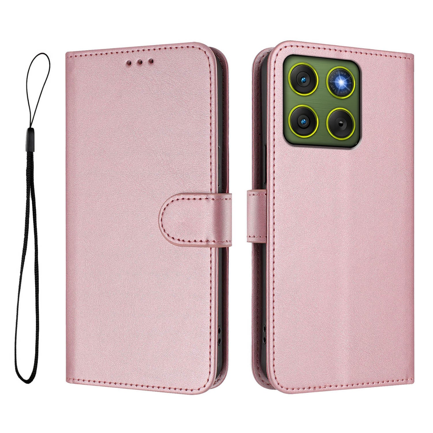 For Motorola Edge 70 5G Wallet Case RFID Blocking Calf Texture Leather Stand Phone Cover with Strap - Pink