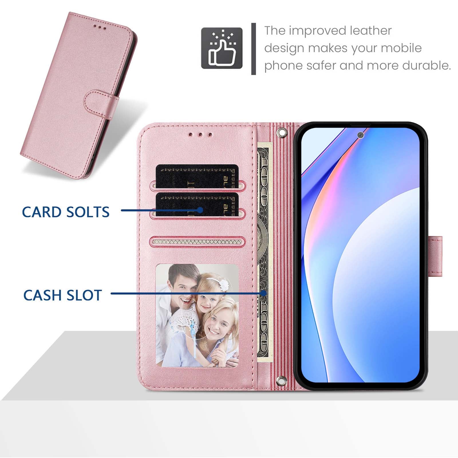 For Motorola Edge 70 5G Wallet Case RFID Blocking Calf Texture Leather Stand Phone Cover with Strap - Pink
