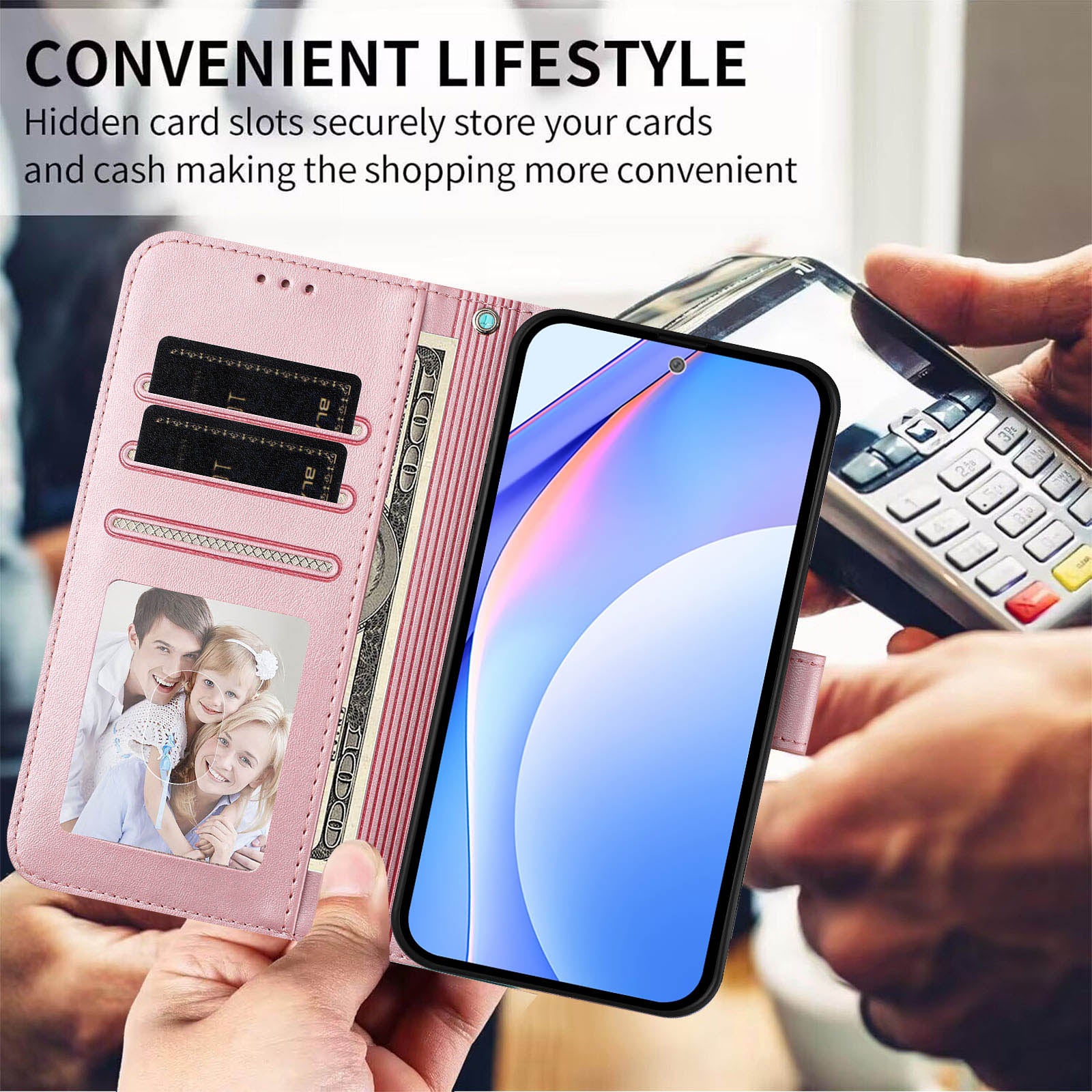 For Motorola Edge 70 5G Wallet Case RFID Blocking Calf Texture Leather Stand Phone Cover with Strap - Pink