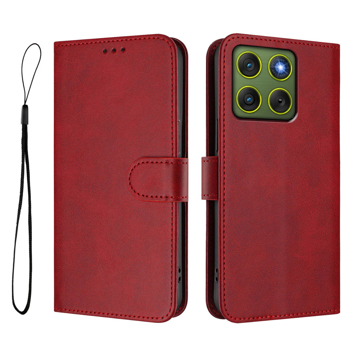 For Motorola Edge 70 5G Wallet Case RFID Blocking Calf Texture Leather Stand Phone Cover with Strap - Wine Red