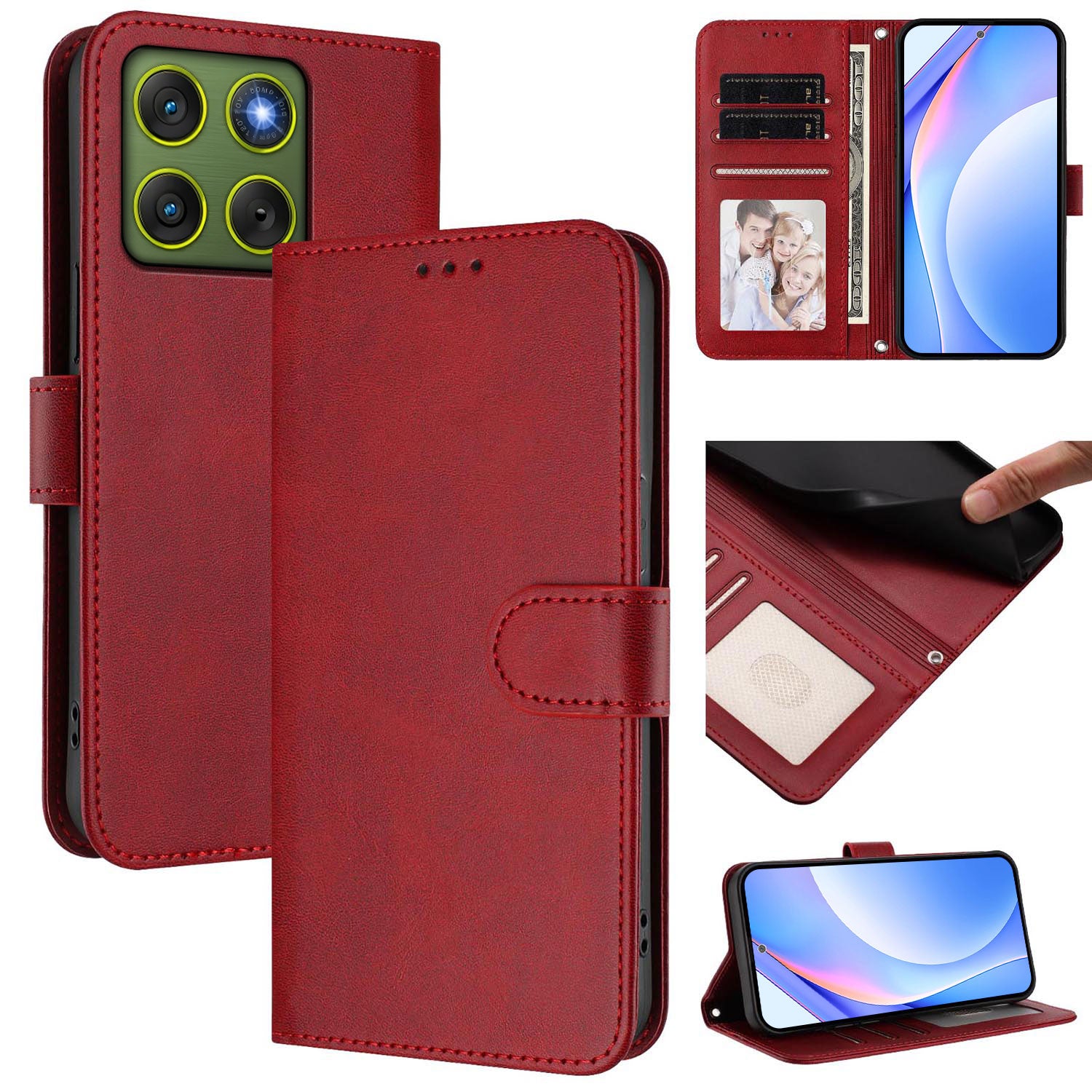 For Motorola Edge 70 5G Wallet Case RFID Blocking Calf Texture Leather Stand Phone Cover with Strap - Wine Red