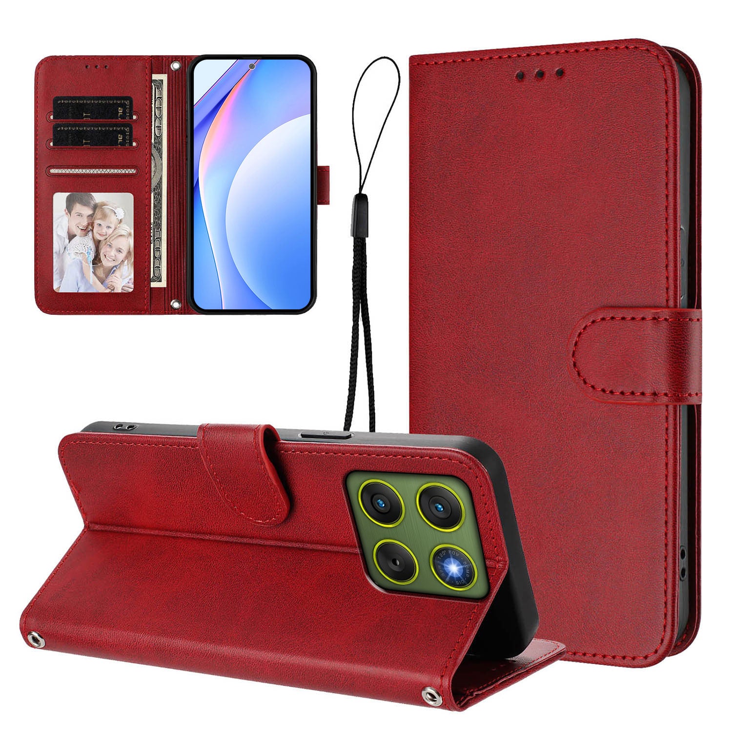 For Motorola Edge 70 5G Wallet Case RFID Blocking Calf Texture Leather Stand Phone Cover with Strap - Wine Red