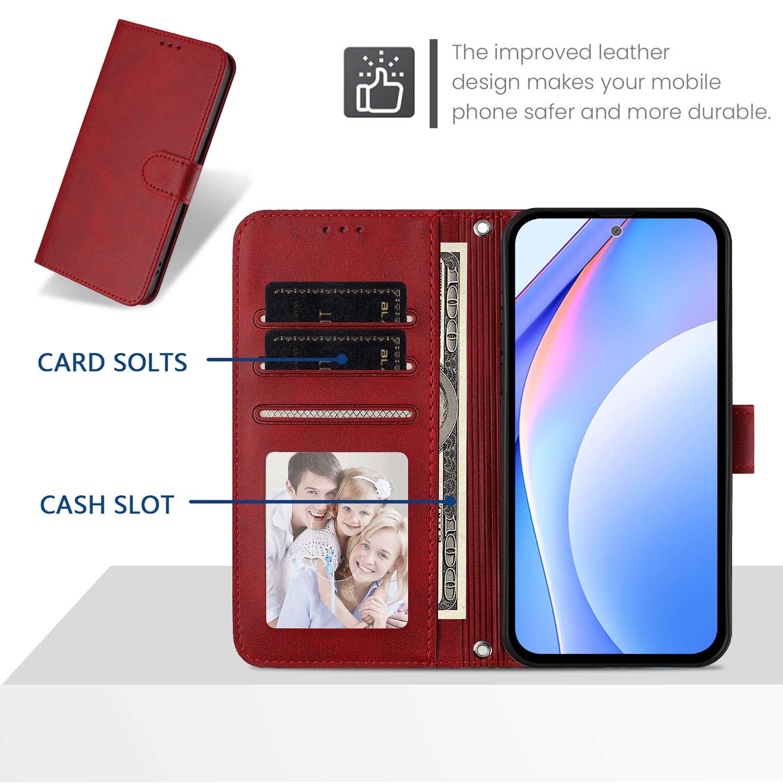For Motorola Edge 70 5G Wallet Case RFID Blocking Calf Texture Leather Stand Phone Cover with Strap - Wine Red