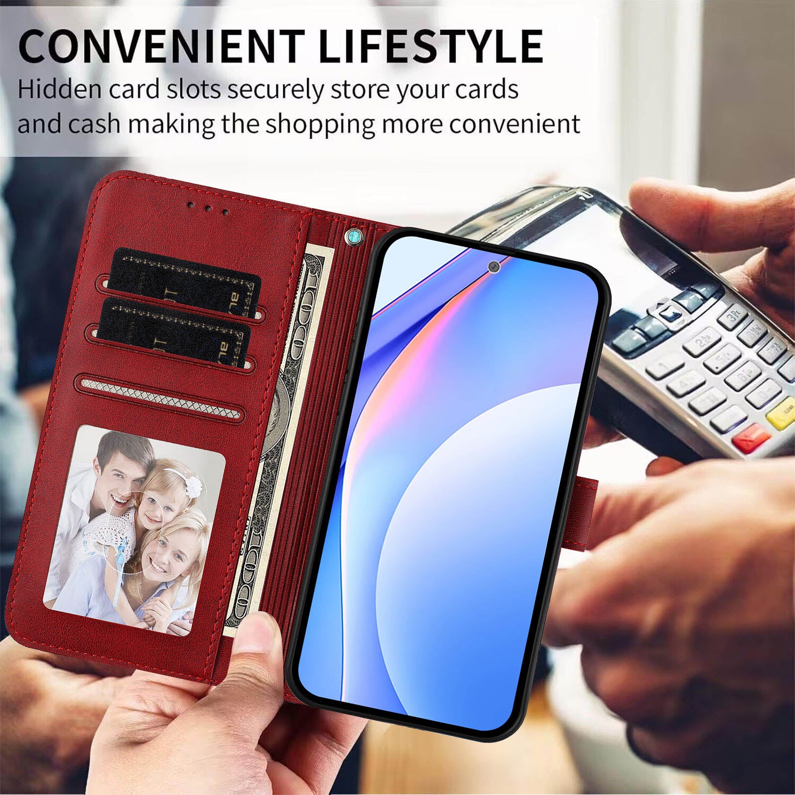 For Motorola Edge 70 5G Wallet Case RFID Blocking Calf Texture Leather Stand Phone Cover with Strap - Wine Red