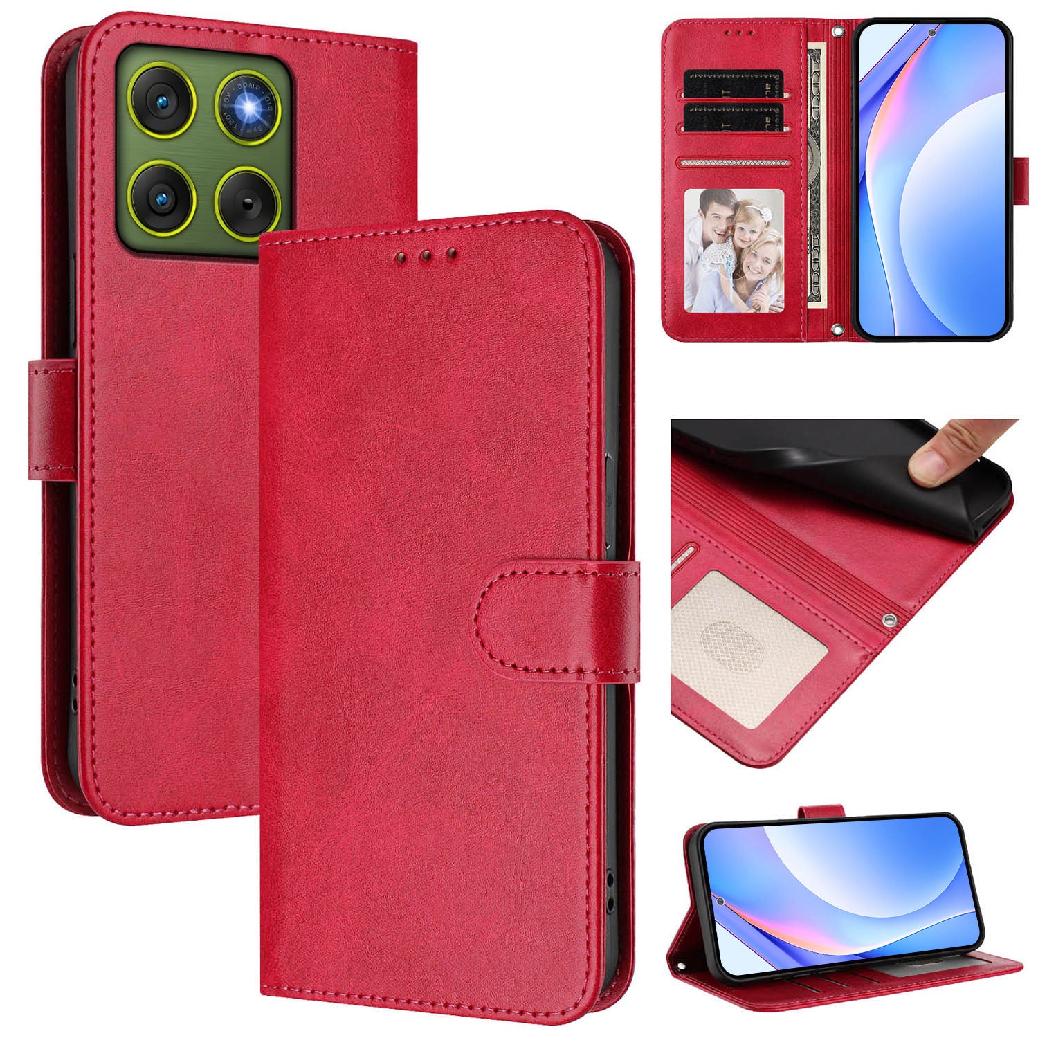 For Motorola Edge 70 5G Wallet Case RFID Blocking Calf Texture Leather Stand Phone Cover with Strap - Rose
