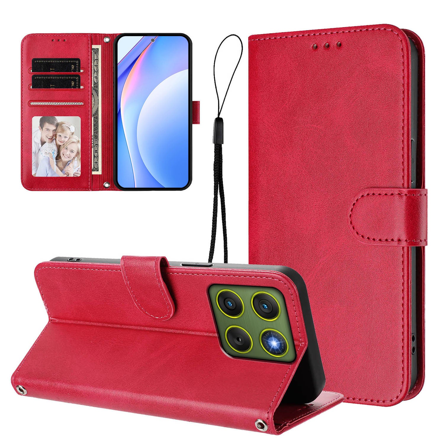 For Motorola Edge 70 5G Wallet Case RFID Blocking Calf Texture Leather Stand Phone Cover with Strap - Rose