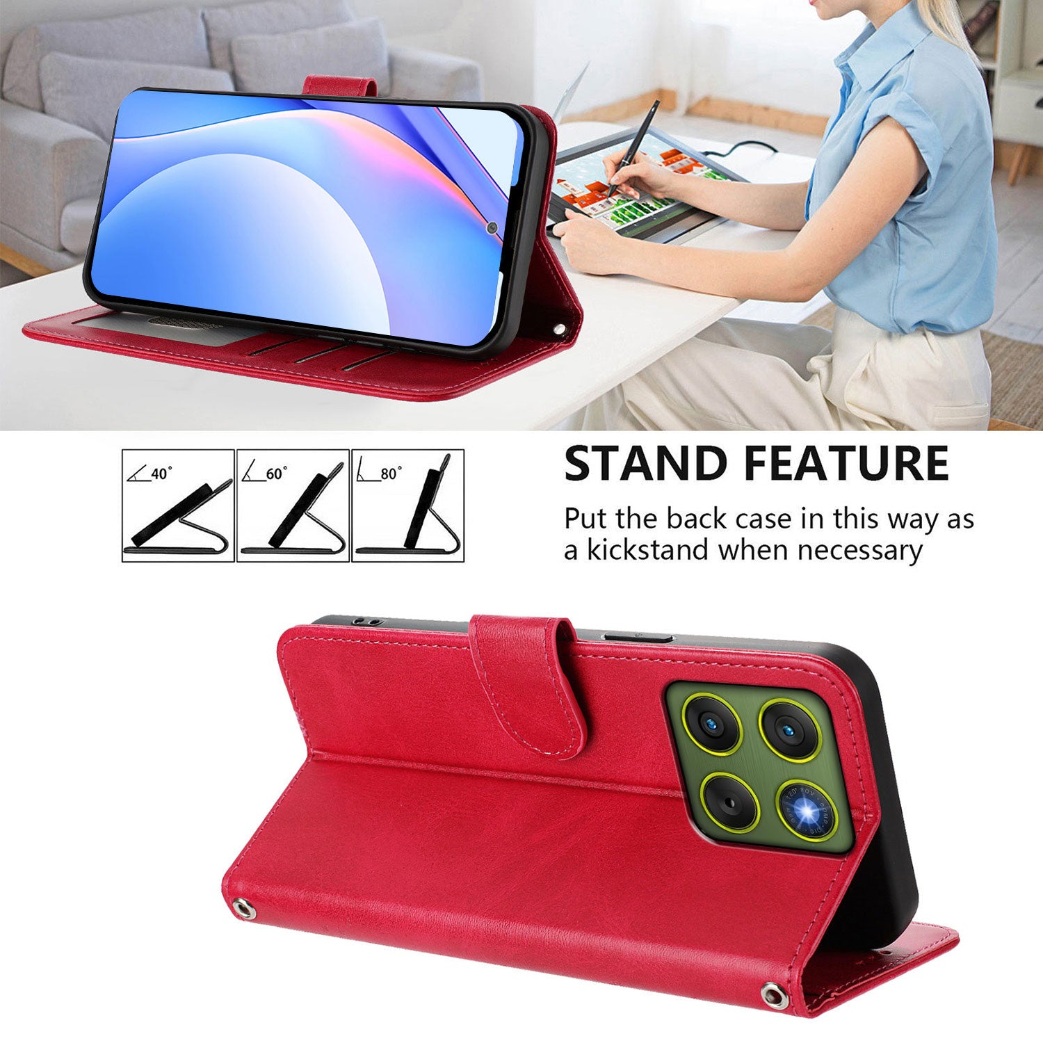 For Motorola Edge 70 5G Wallet Case RFID Blocking Calf Texture Leather Stand Phone Cover with Strap - Rose