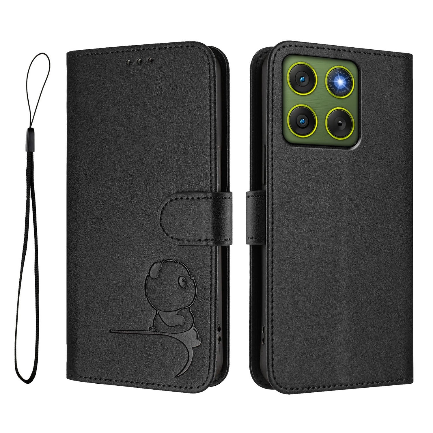 For Motorola Edge 70 5G Case Panda Imprint RFID Blocking Wallet Leather Phone Cover with Wrist Strap - Black