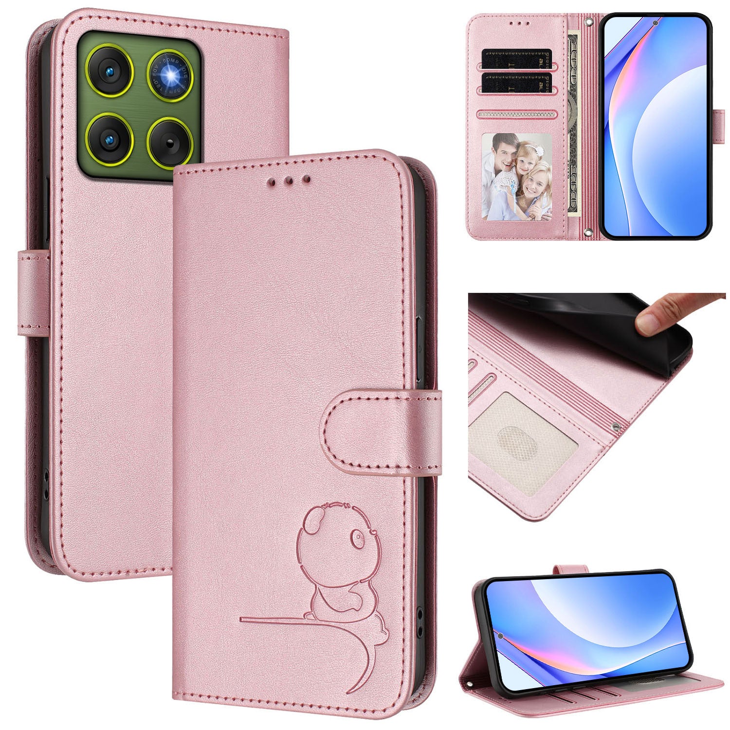 For Motorola Edge 70 5G Case Panda Imprint RFID Blocking Wallet Leather Phone Cover with Wrist Strap - Pink